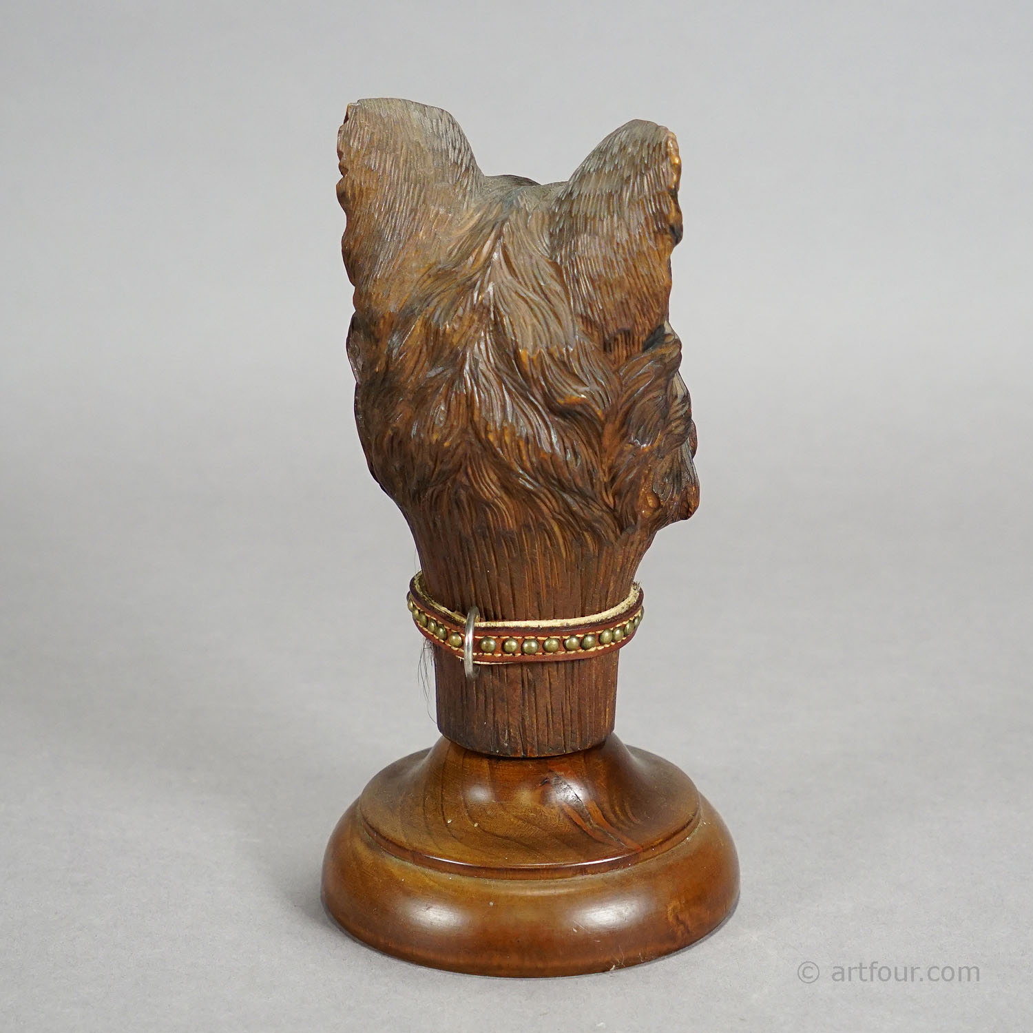 Antique Wooden Carved Head of a Norwich Terrier, Brienz ca. 1900