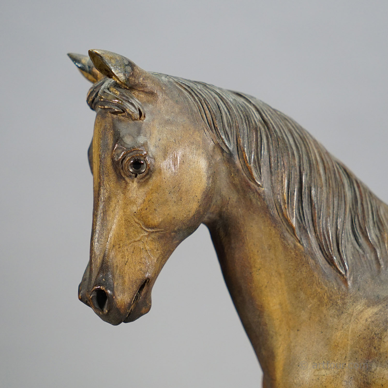 Naturalistic Black Forest Carved Horse Sculpture by Vitus Madl, Germany