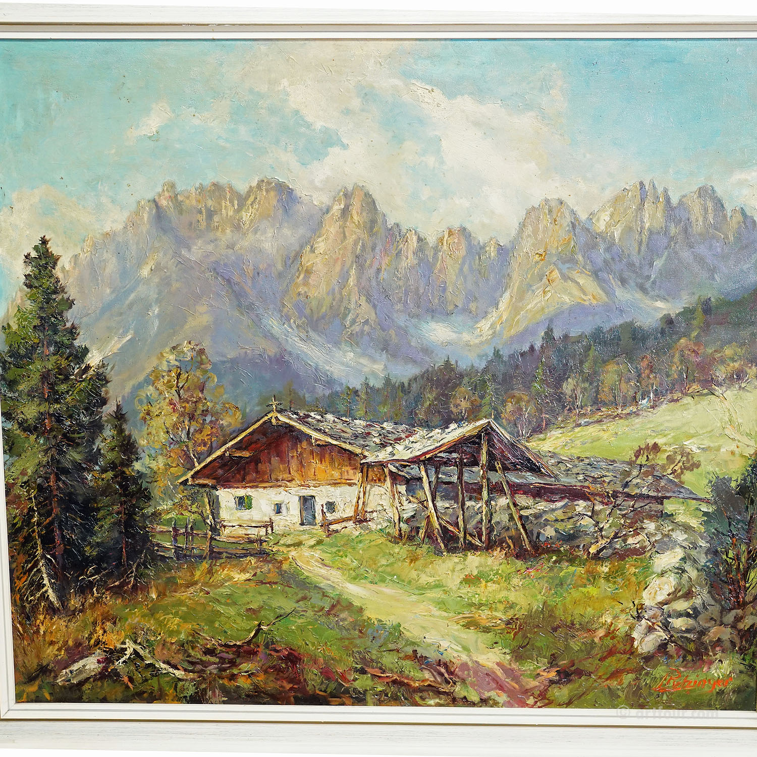 L. Putzinger - Summerly Mountain Landscape with Mountain Hut, Germany 1950s