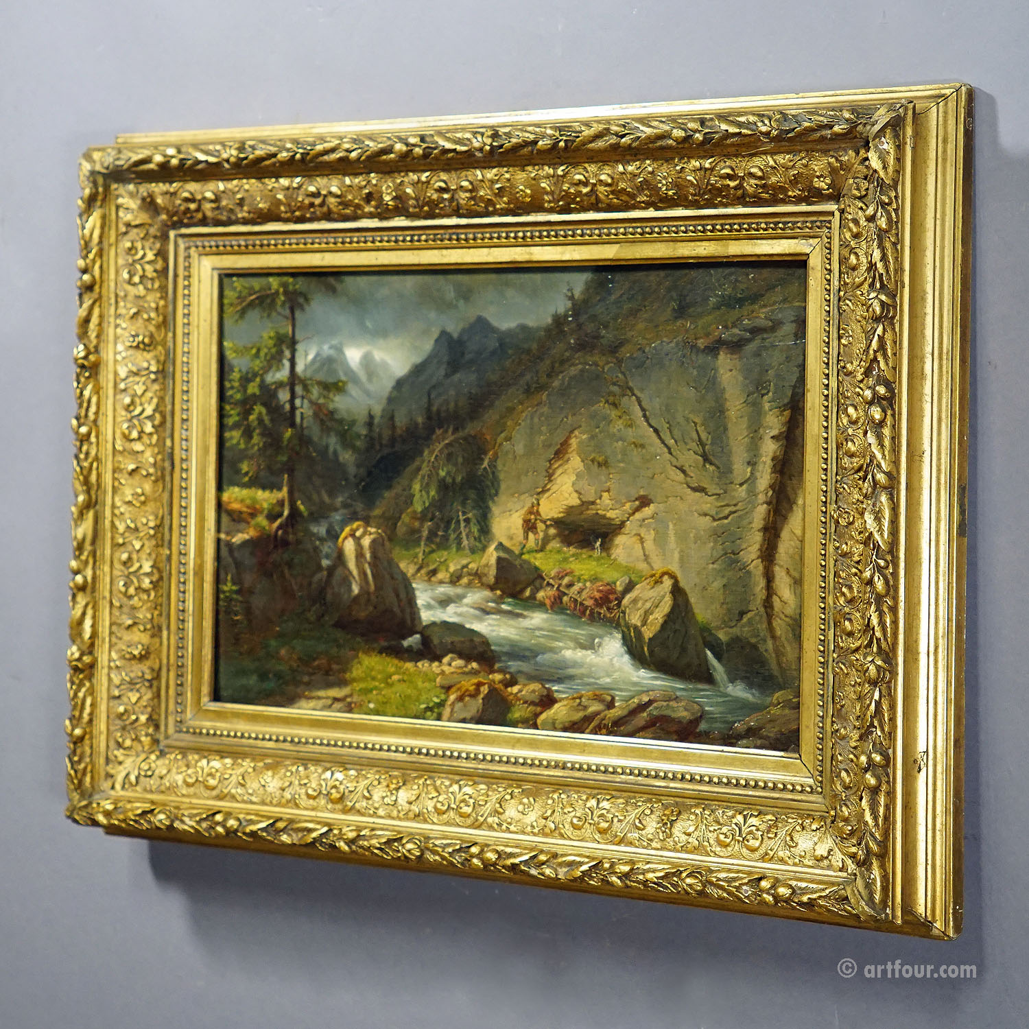Carl Euler - Bear Hunt in the Zillerthaler Alps, Oil Painting on Wooden Board 1889