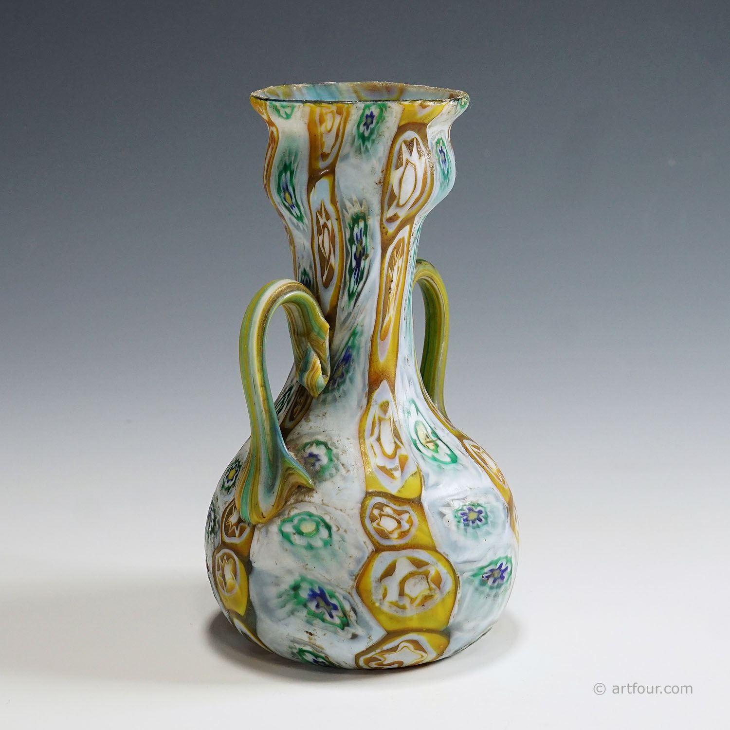 Antique Millefiori Vase in Brown, Green and White, Fratelli Toso Murano 1910
