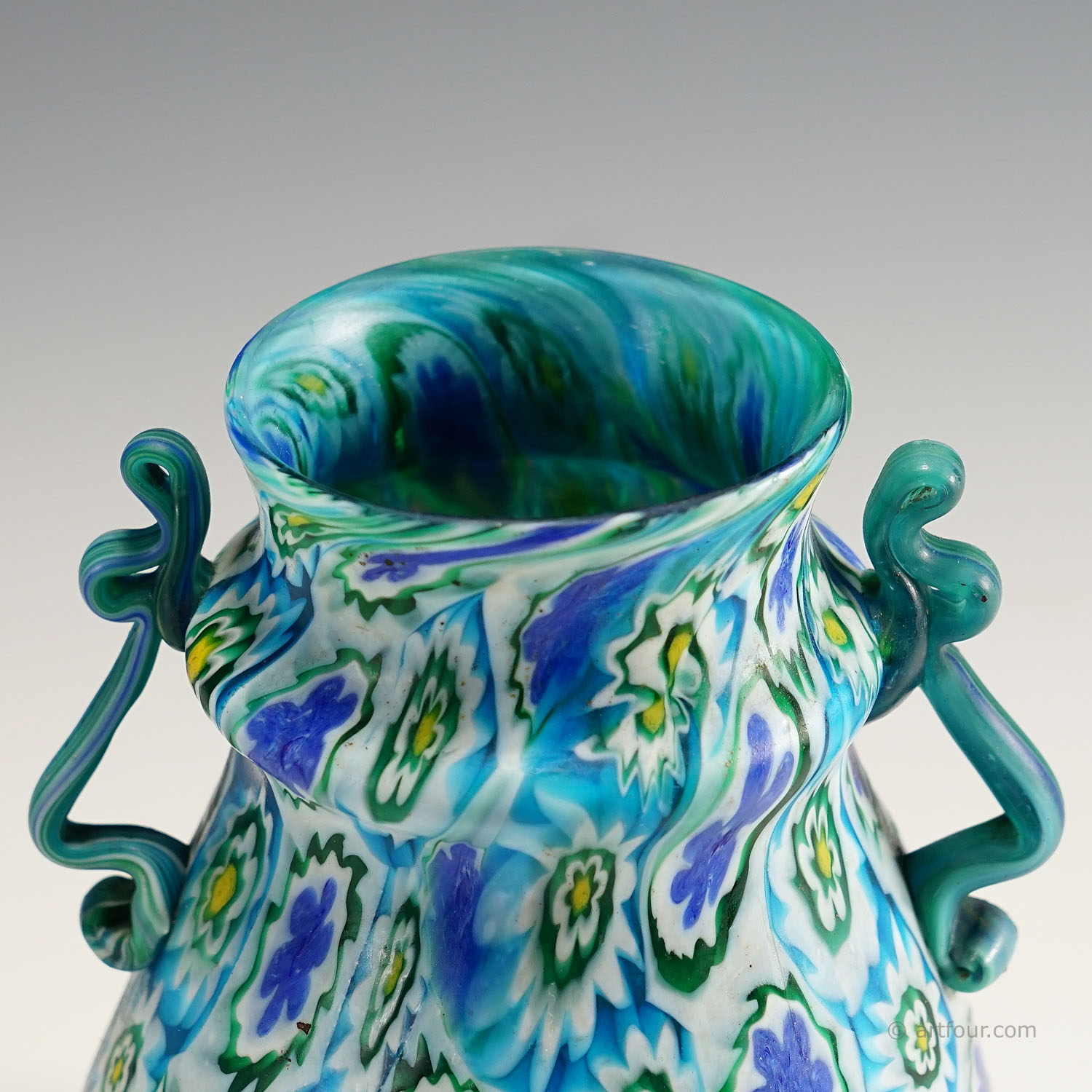 Large Antique Millefiori Vase with Handles, Fratelli Toso Murano 1910