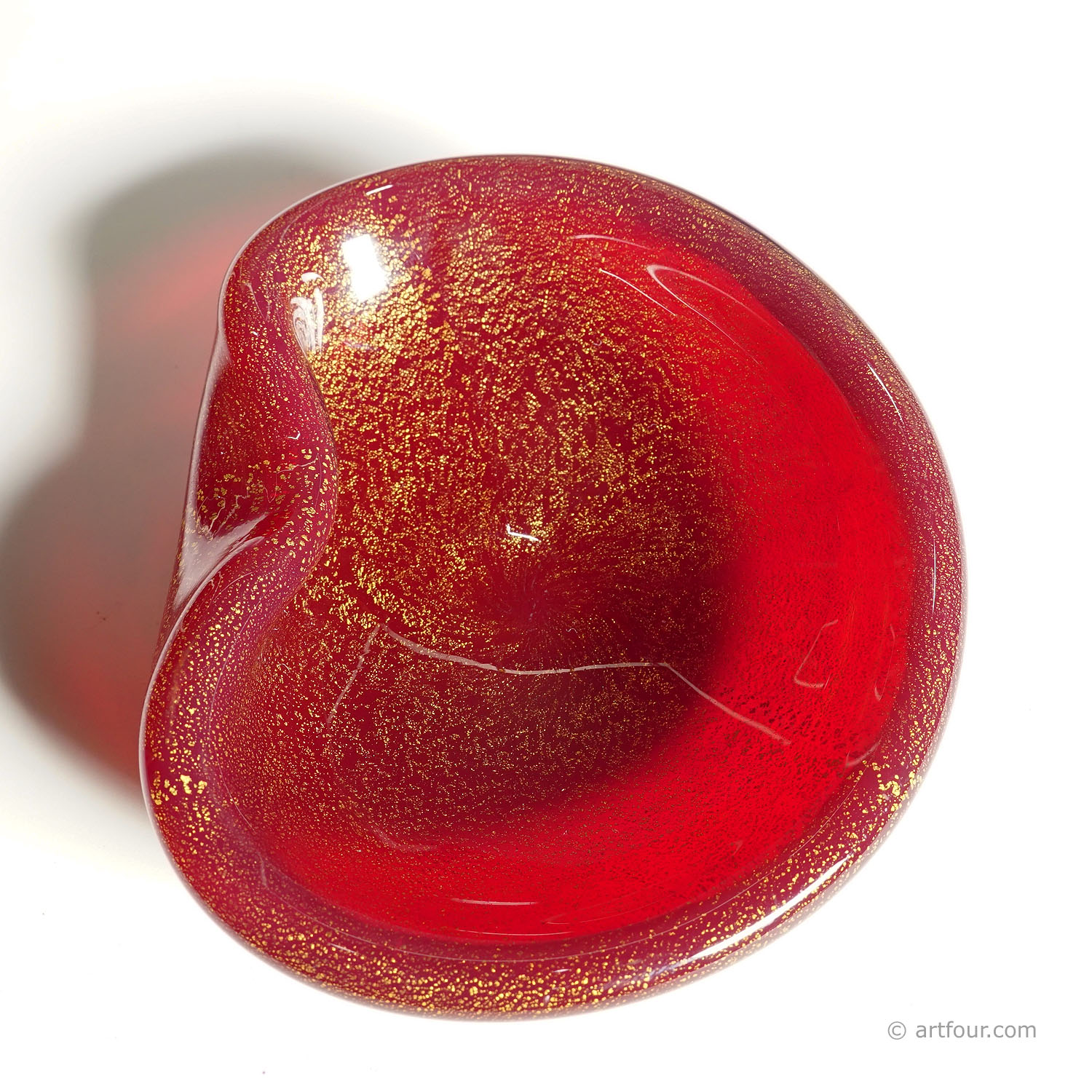 Murano Art Glass Bowl in Red with Gold, Seguso ca. 1960s
