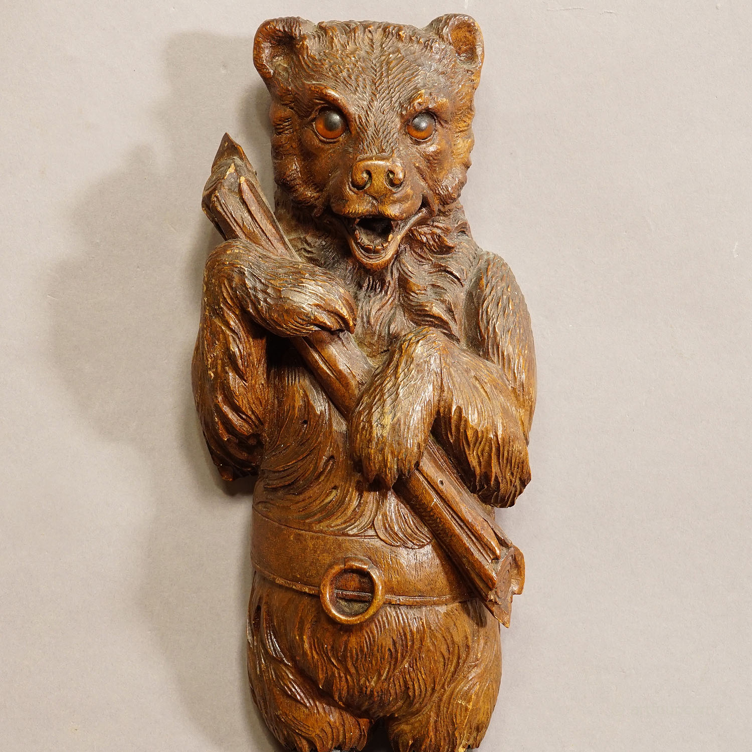 Black Forest Rustic Carved Wooden Coat Hook with Bear
