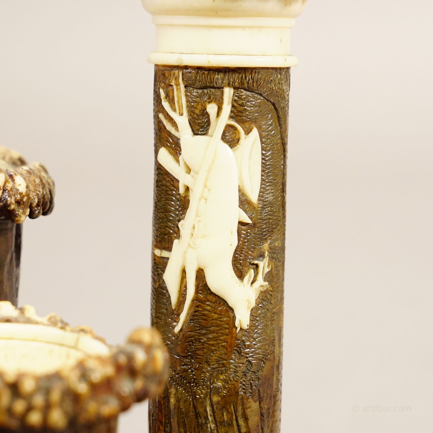 Rare Antler Desk Standish with Elaborate Carvings, Germany ca. 1840