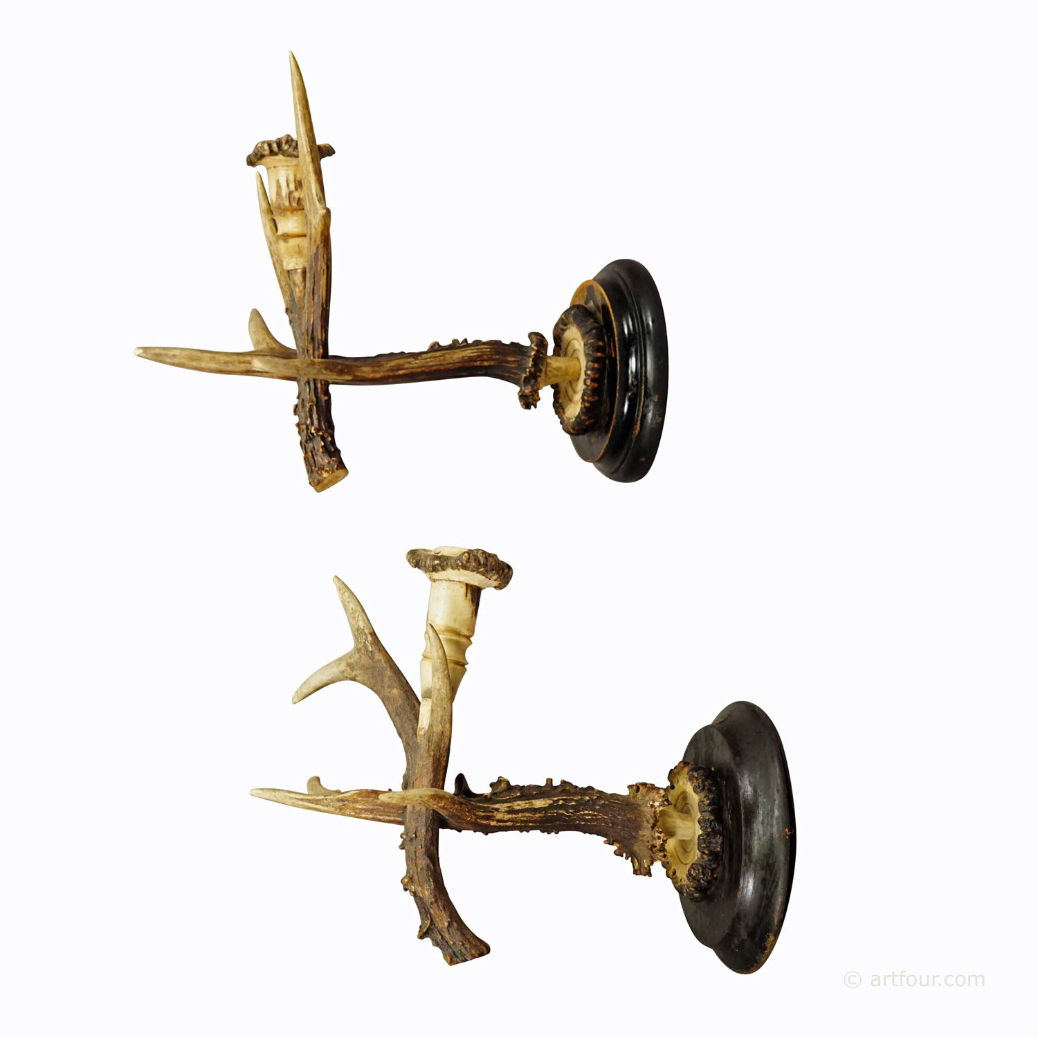 A Pair Black Forest Wall Sconces with Deer Horns, Germany ca. 1900