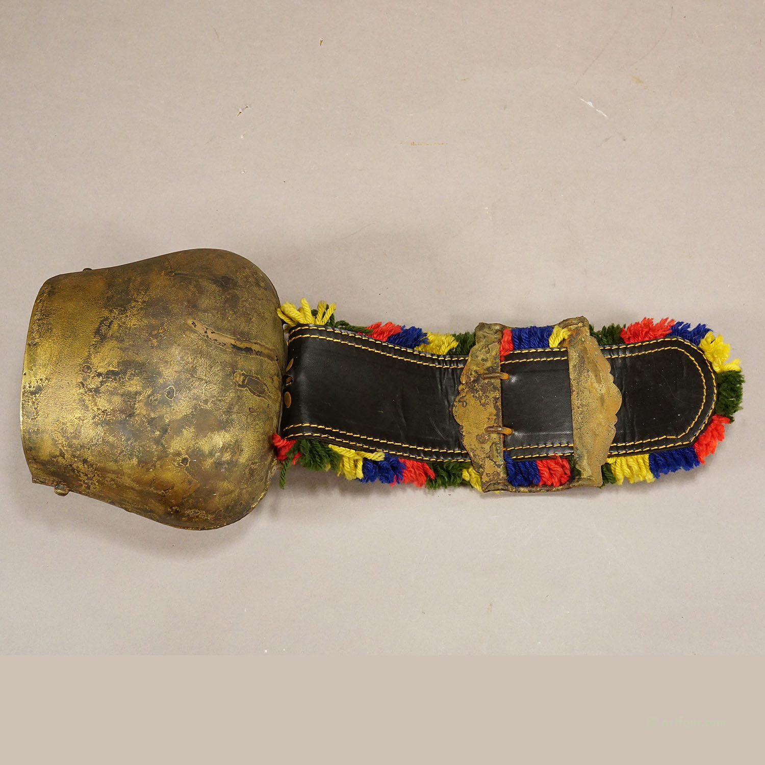 Vintage Swiss Alpine Cattle Bell with Decorated Leather Strap ca. 1930s