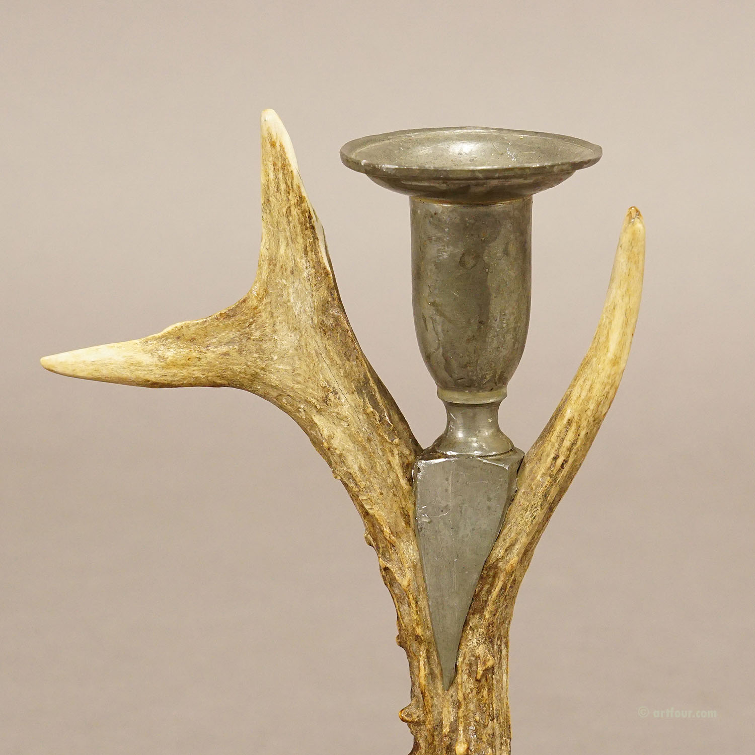 A Black Forest Candle Holder with Pewter Base and Spout, Germany ca. 1860s