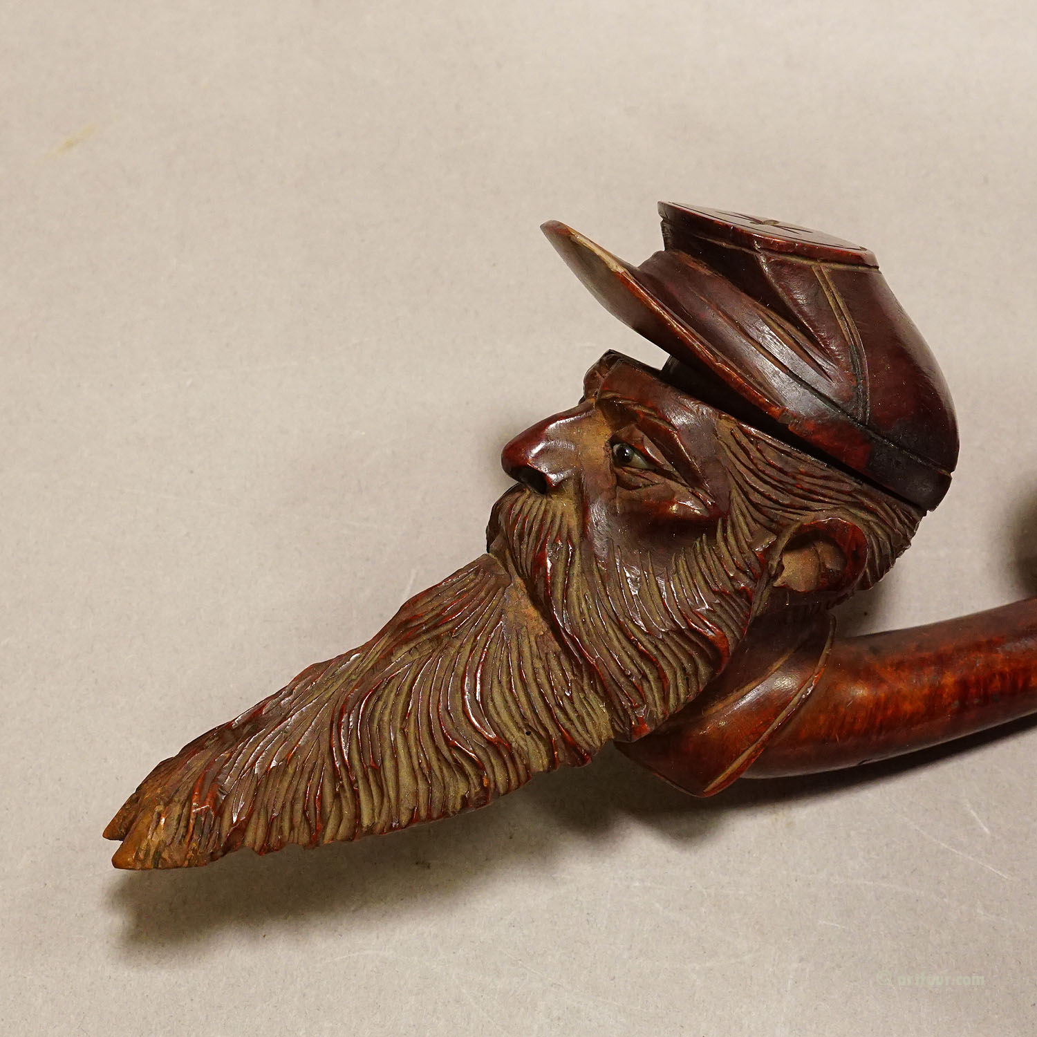 Antique Carved Wood Tobacco Pipe with Soldier Head
