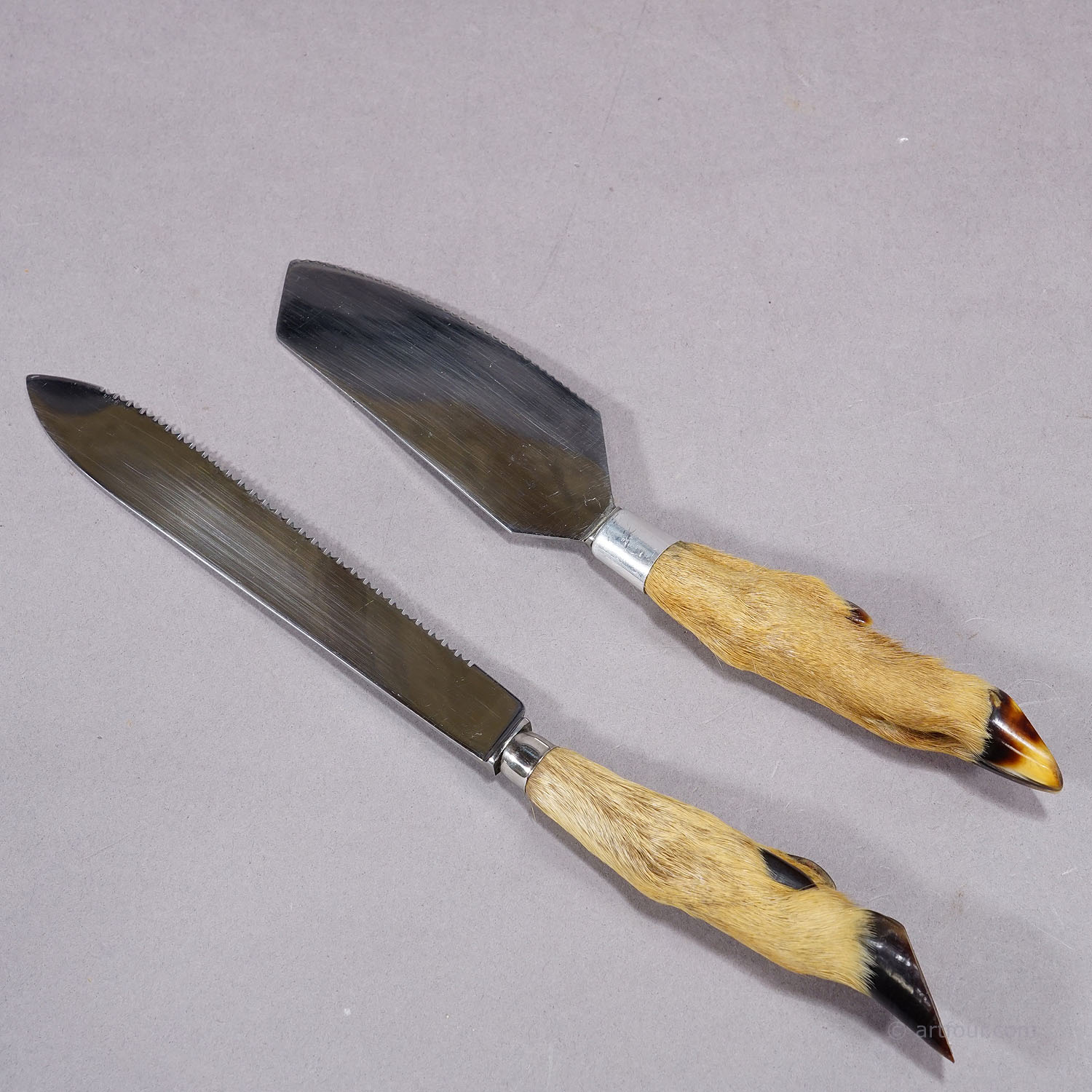 Antique Cheese and Butter Knives with Deer Handles, circa 1950s