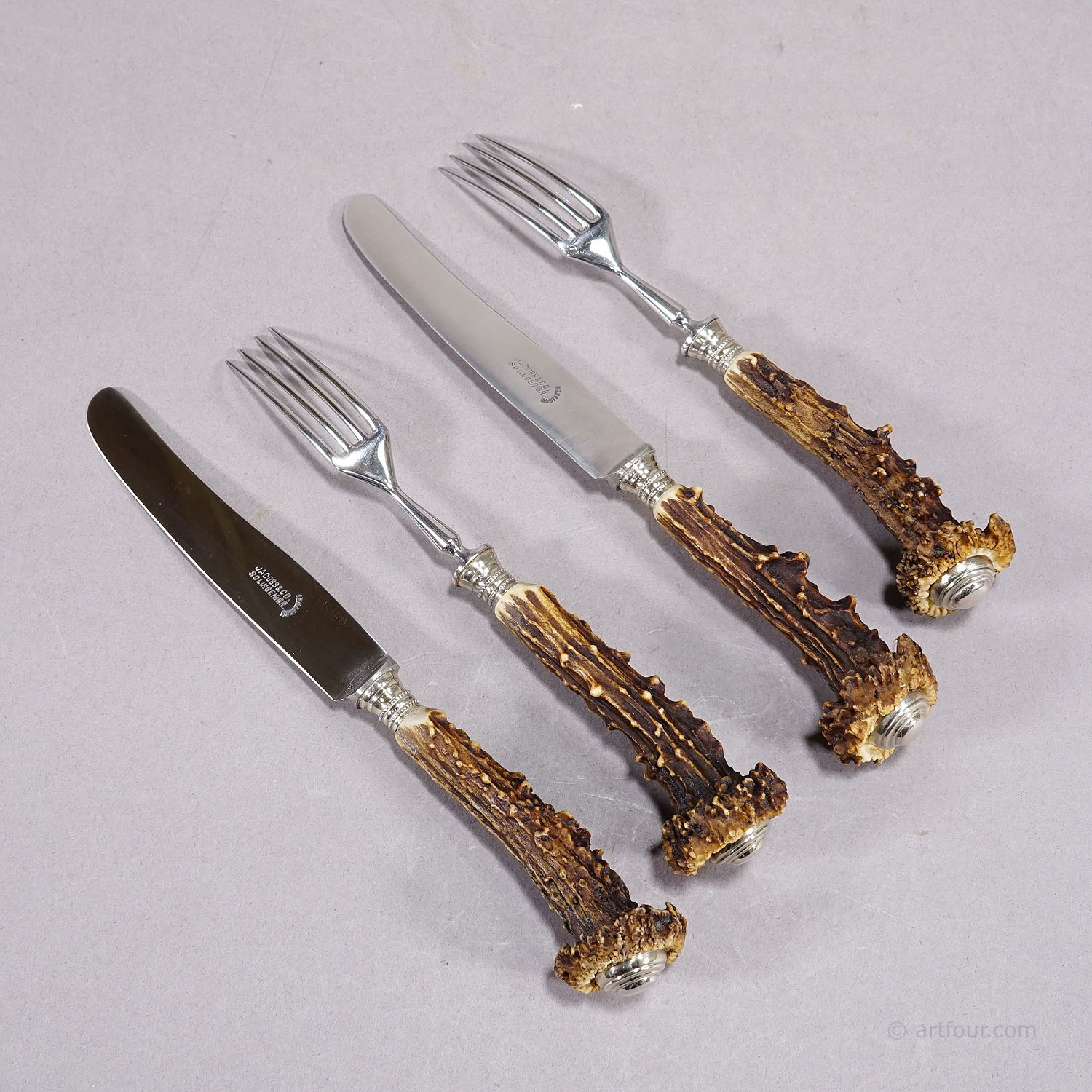 Vintage Stainless Steel and Horn 4 Pieces Tableware Set, Germany 1930s