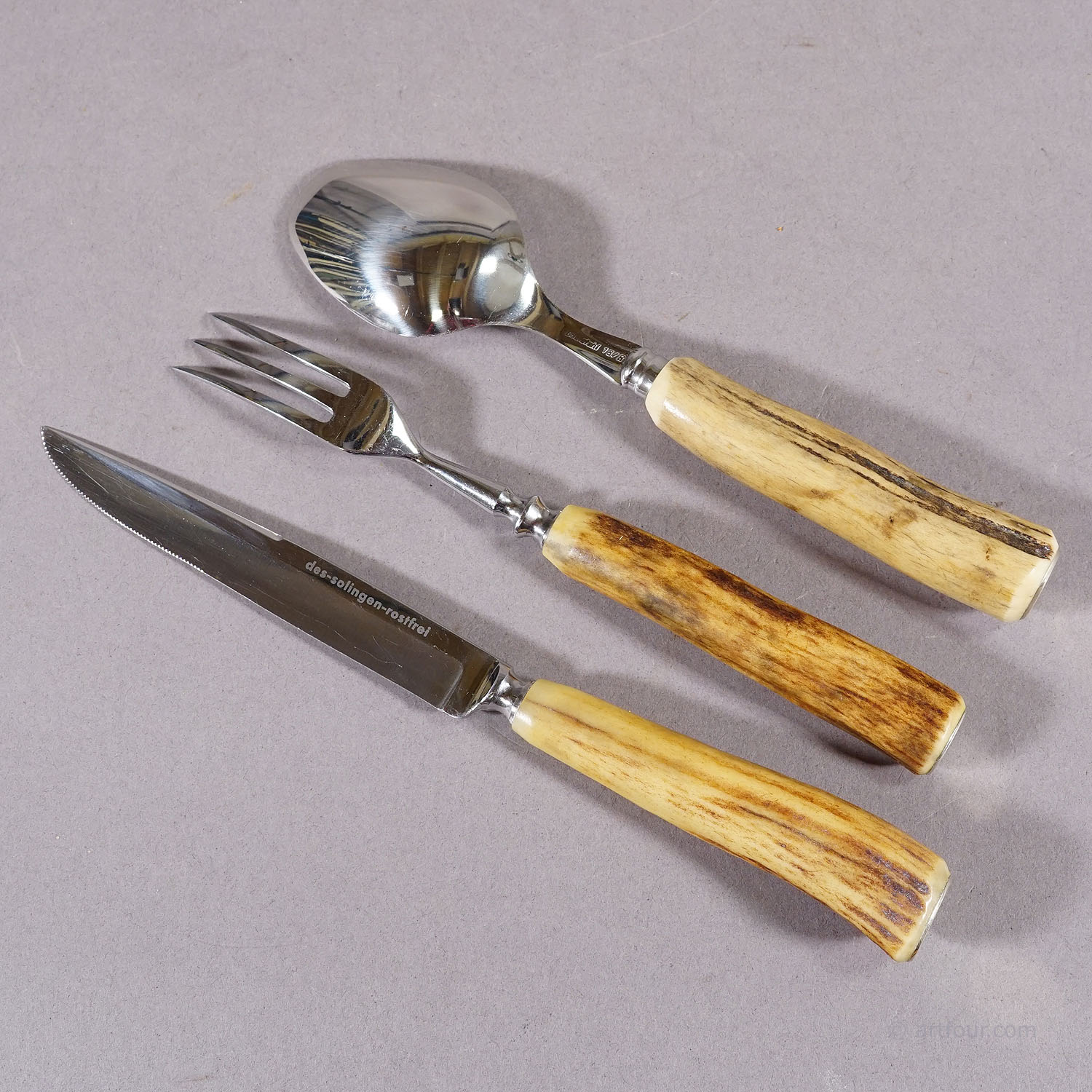 Vintage Stainless Steel and Horn Tableware Set for 6 Germany 1950s