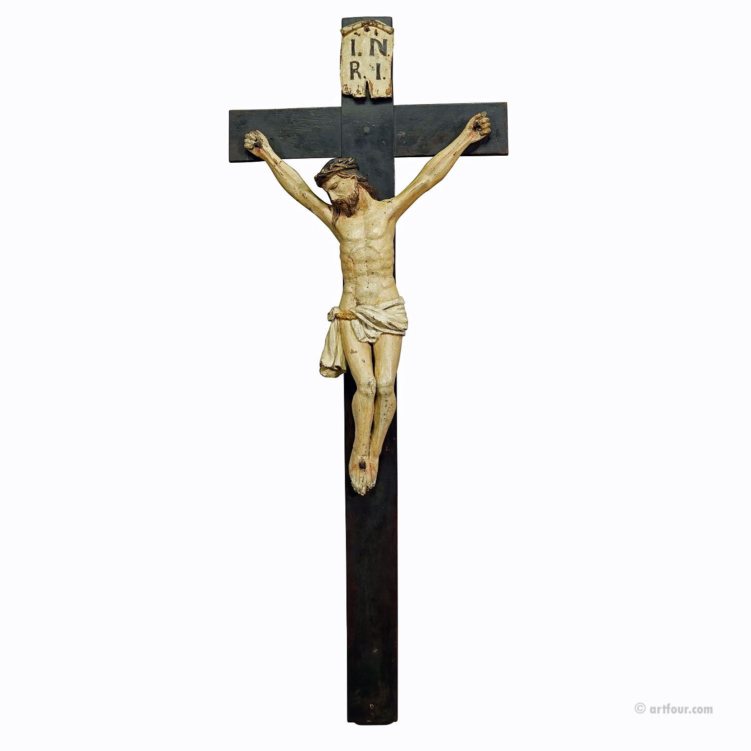 19th Century Bavarian Wooden Carved Crucifix