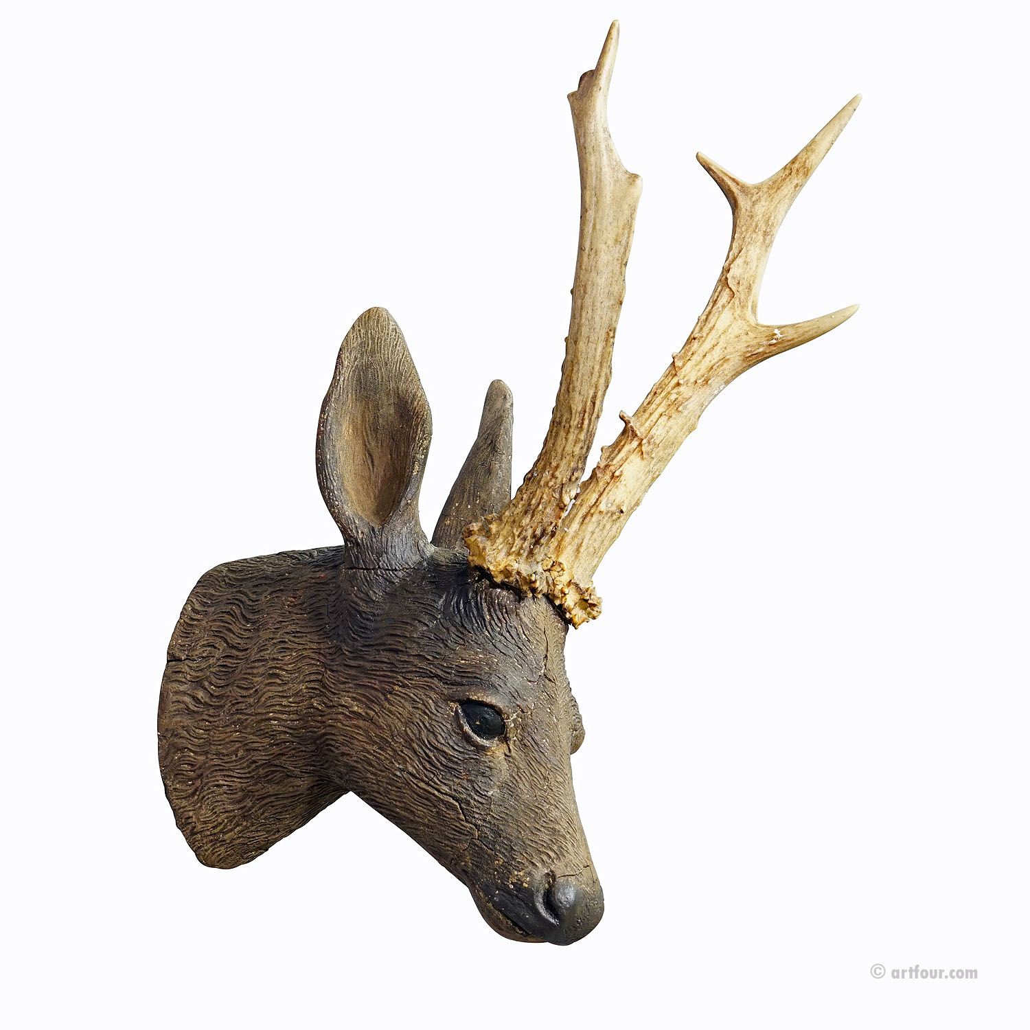Antique Black Forest Plaster and Wood Deer Head ca. 1900s