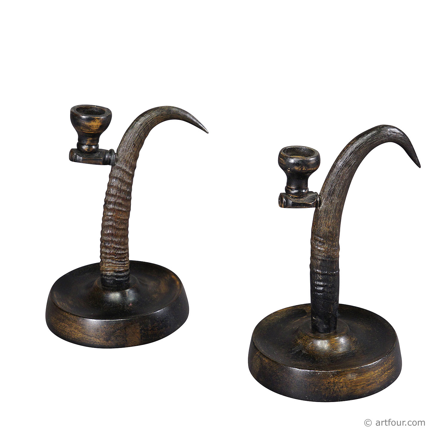 A Pair Lovely Antique Candle Holders with Chamois Horns