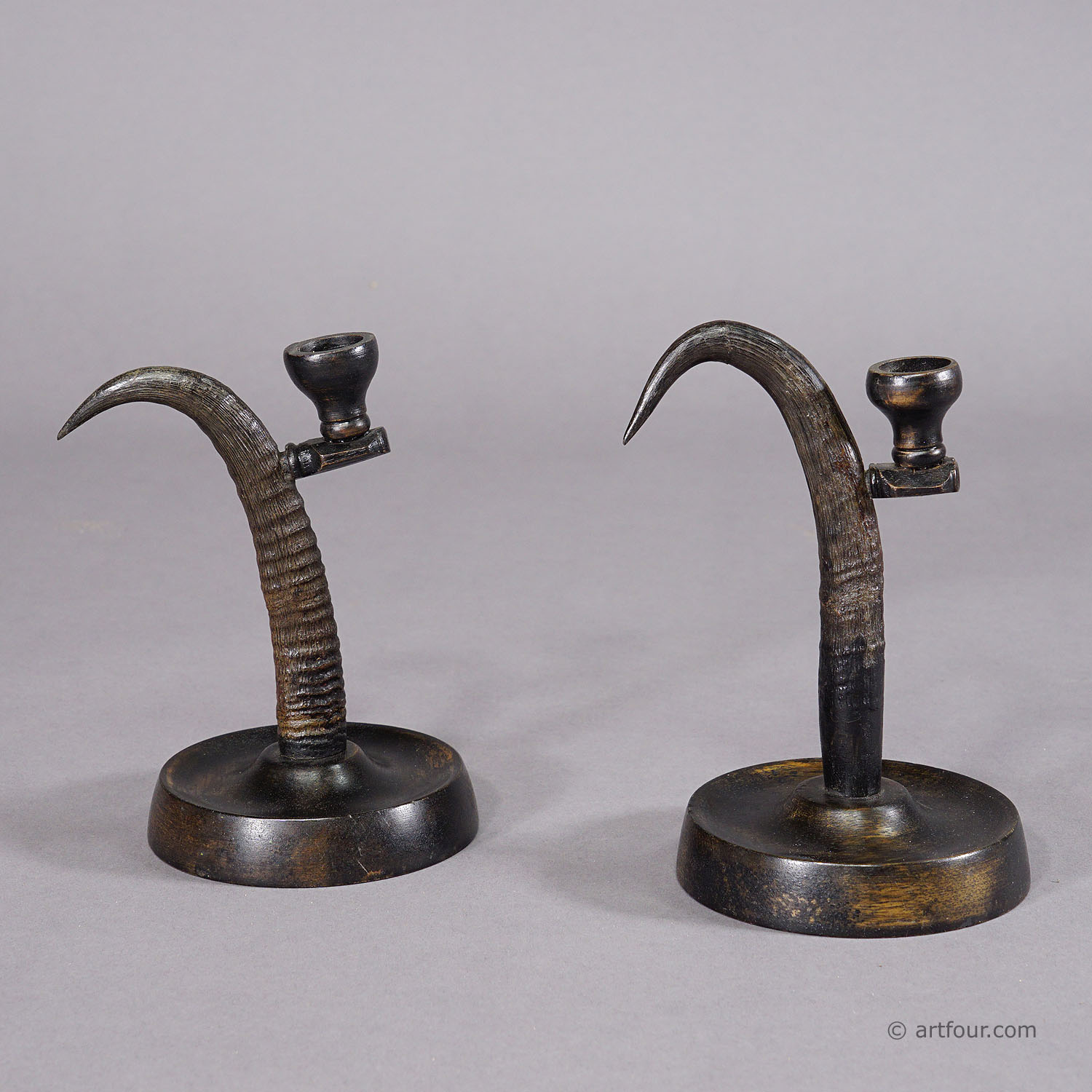 A Pair Lovely Antique Candle Holders with Chamois Horns