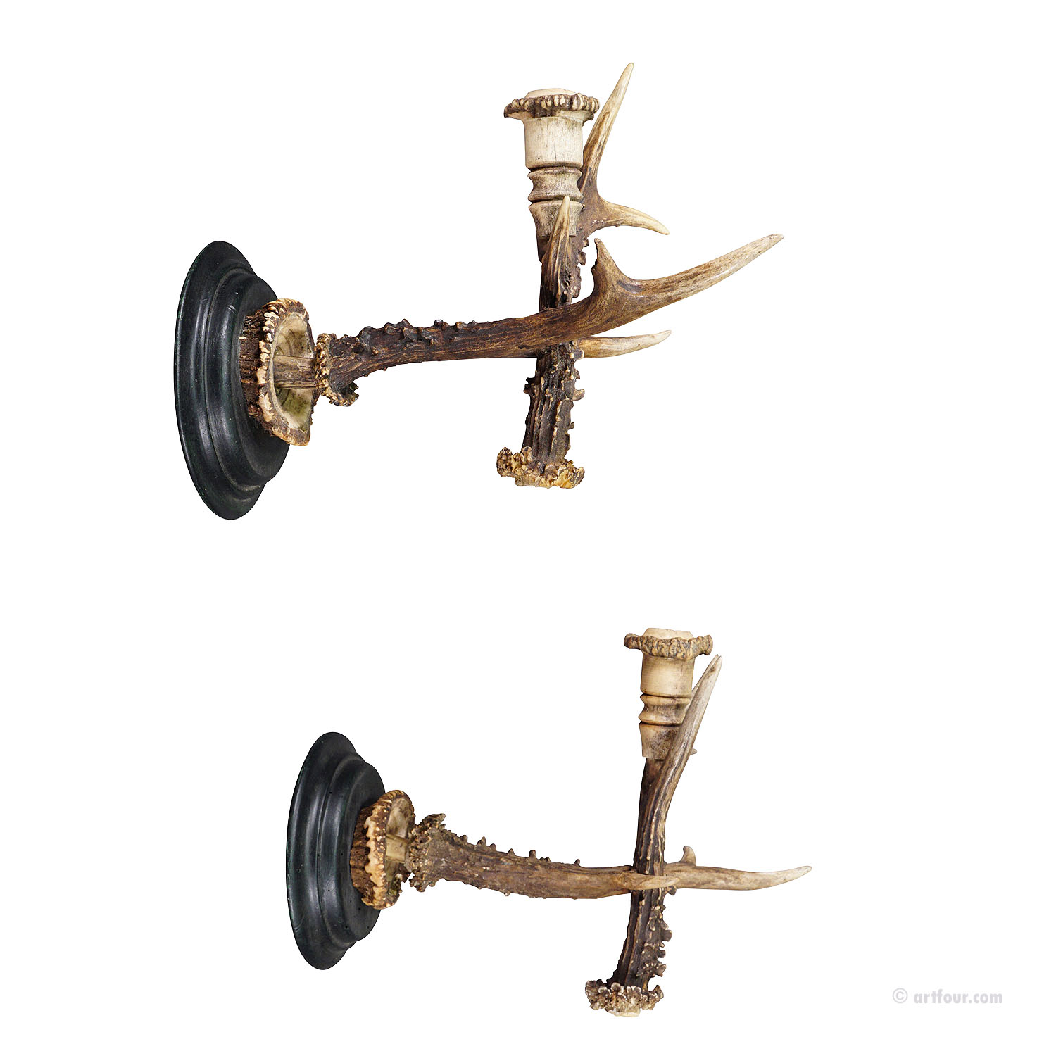 A Pair Great Black Forest Wall Sconces with Deer Horns, Germany ca. 1900