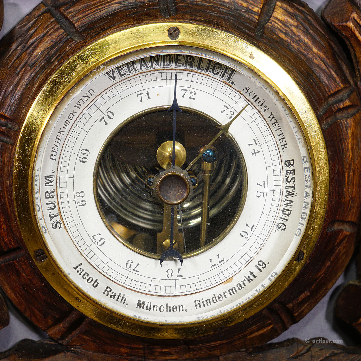 A Wooden Carved Black Forest Weather Station with Bird