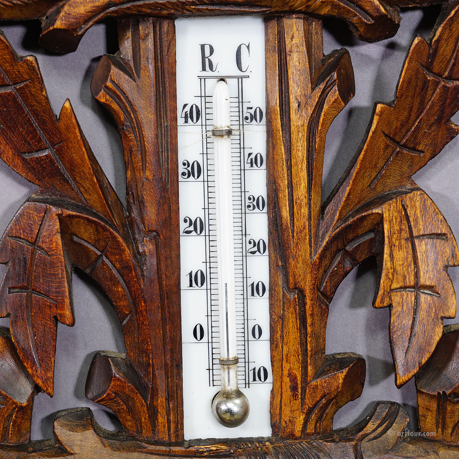A Wooden Carved Black Forest Weather Station with Bird