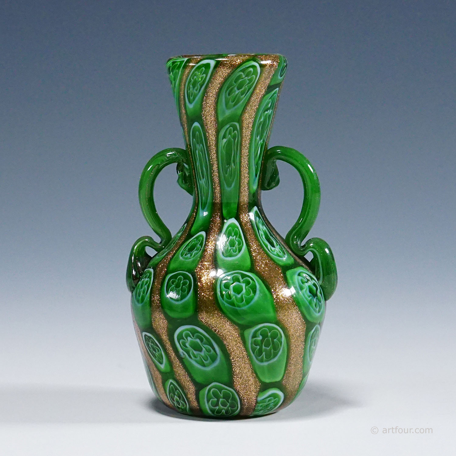 Antique Murrine Vase with Aventurine, Fratelli Toso Murano ca. 1920s