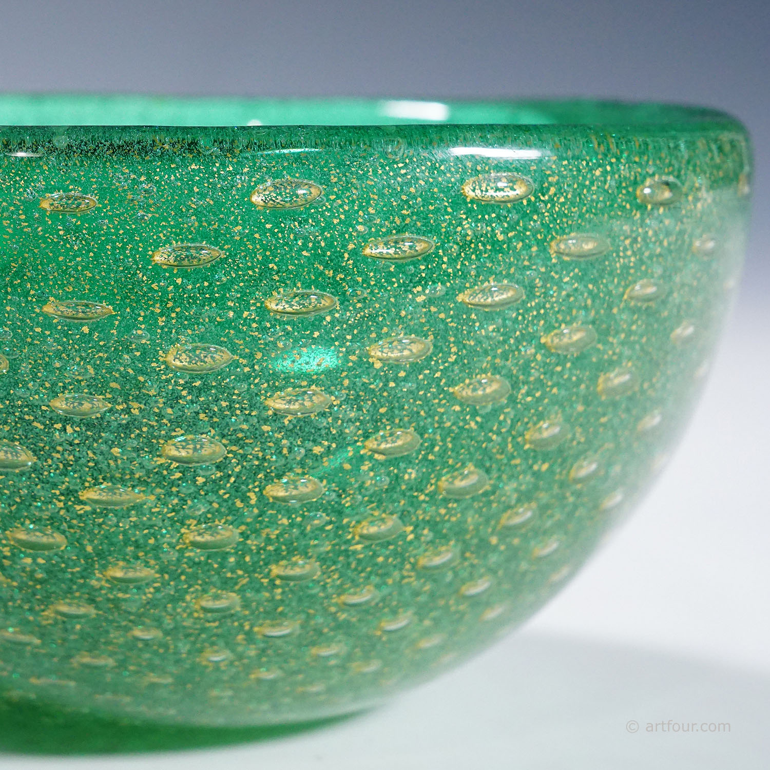 Small Bowl in Green Sommerso Glass, Carlo Scarpa for Venini Murano 1930s
