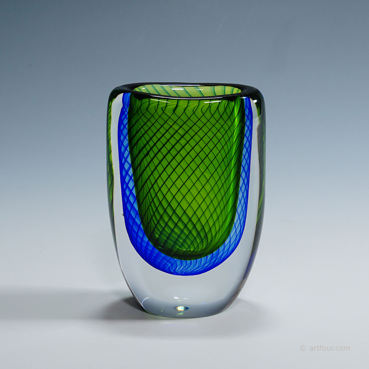 Vase with Blue and Green Layers, Vicke Lindstrand for Kosta 1950s