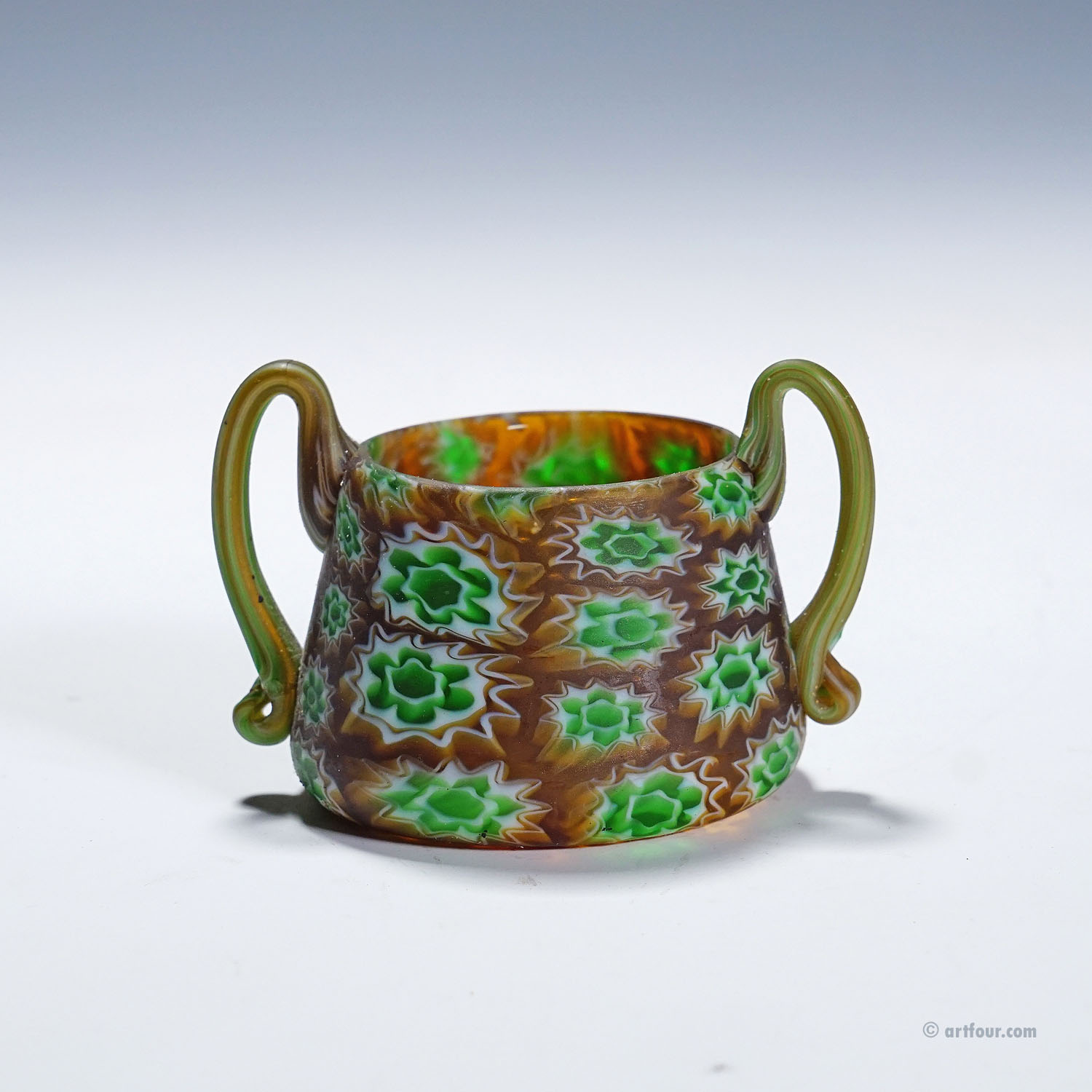 Antique Millefiori Bowl with Handles, Fratelli Toso Murano ca. 1900s