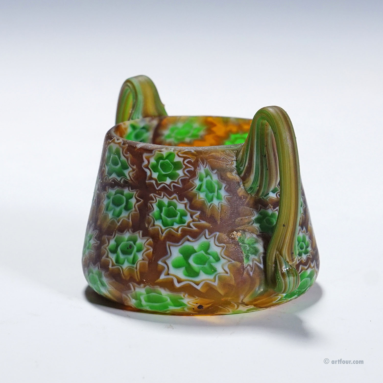 Antique Millefiori Bowl with Handles, Fratelli Toso Murano ca. 1900s