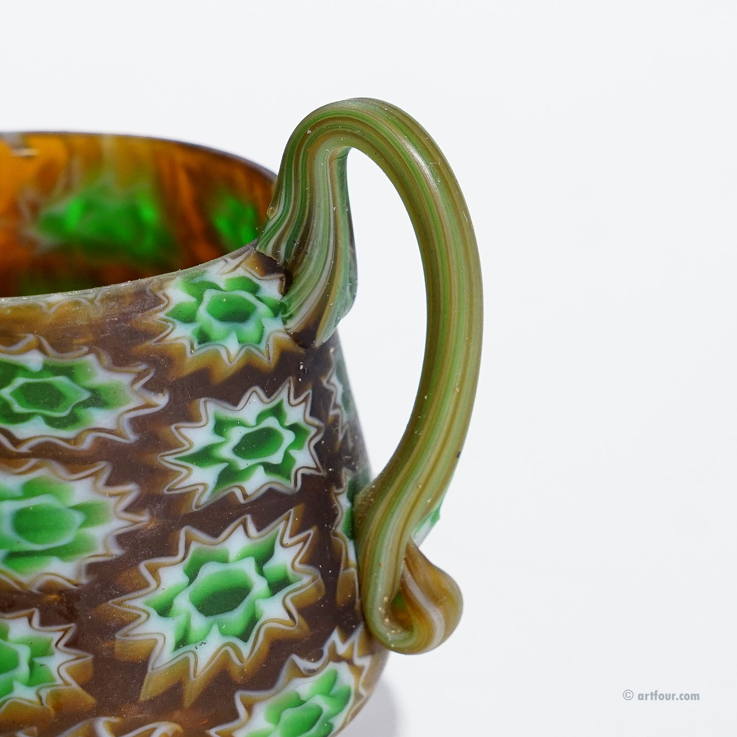 Antique Millefiori Bowl with Handles, Fratelli Toso Murano ca. 1900s