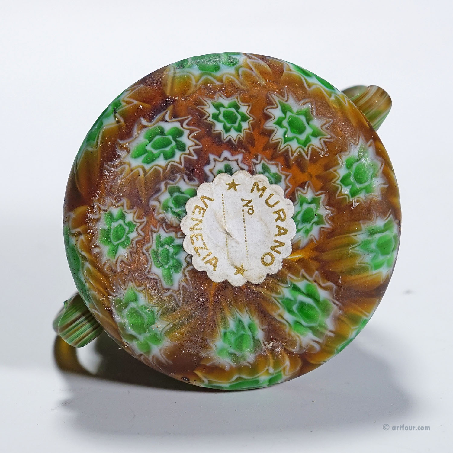Antique Millefiori Bowl with Handles, Fratelli Toso Murano ca. 1900s