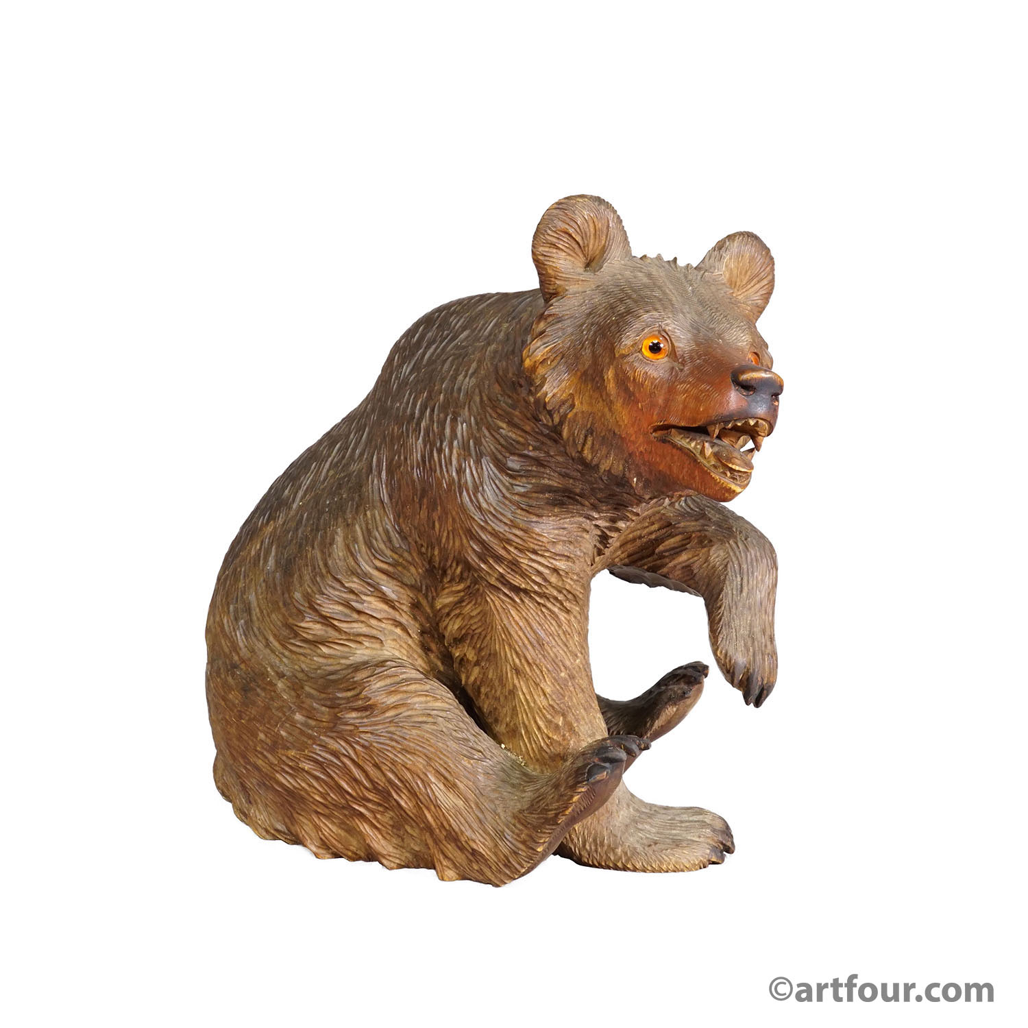 Antique Wooden Sitting Bear Handcarved ca. 1920s, Brienz