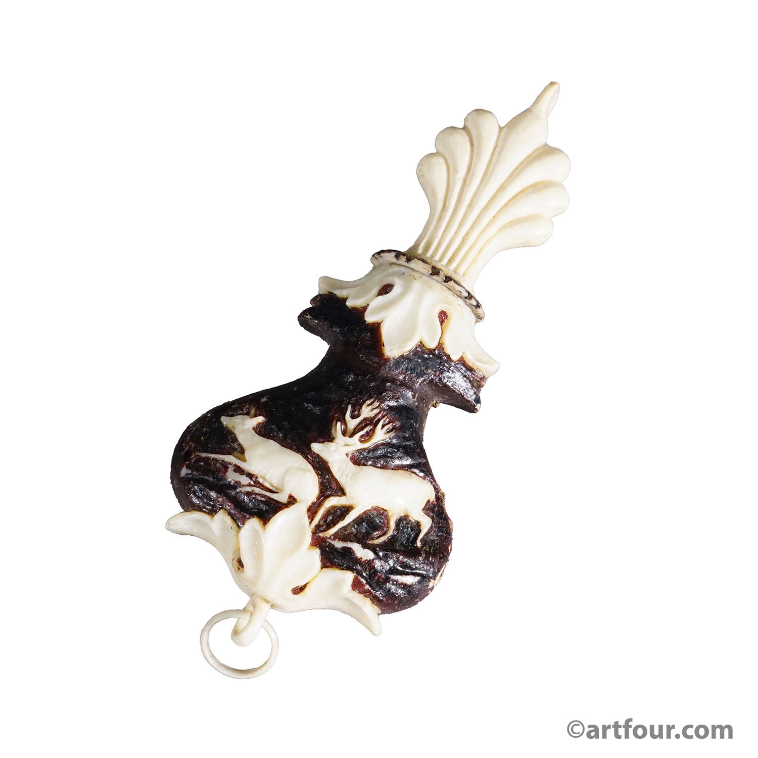 Antique Horn Snuff Box with Hunting Scene Early 19th Century