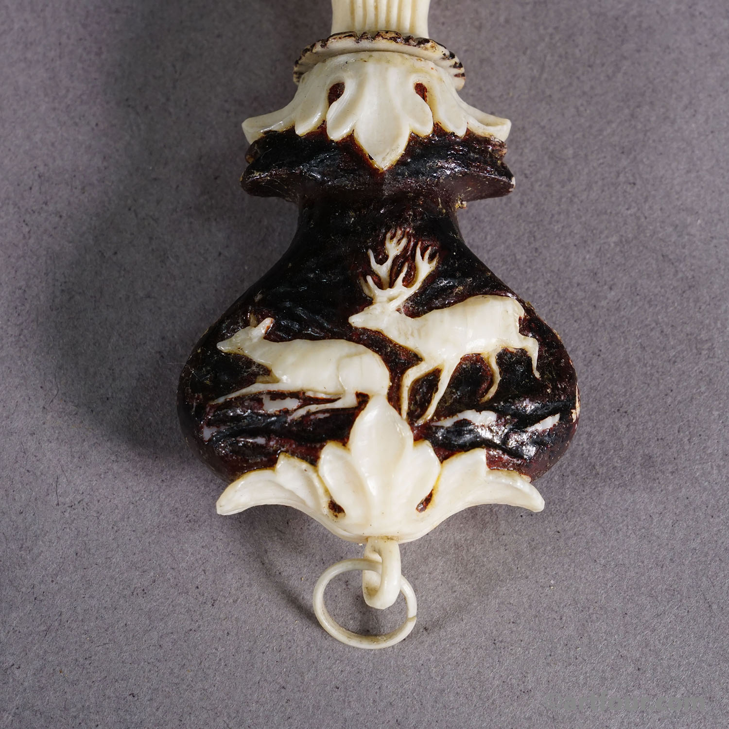 Antique Horn Snuff Box with Hunting Scene Early 19th Century