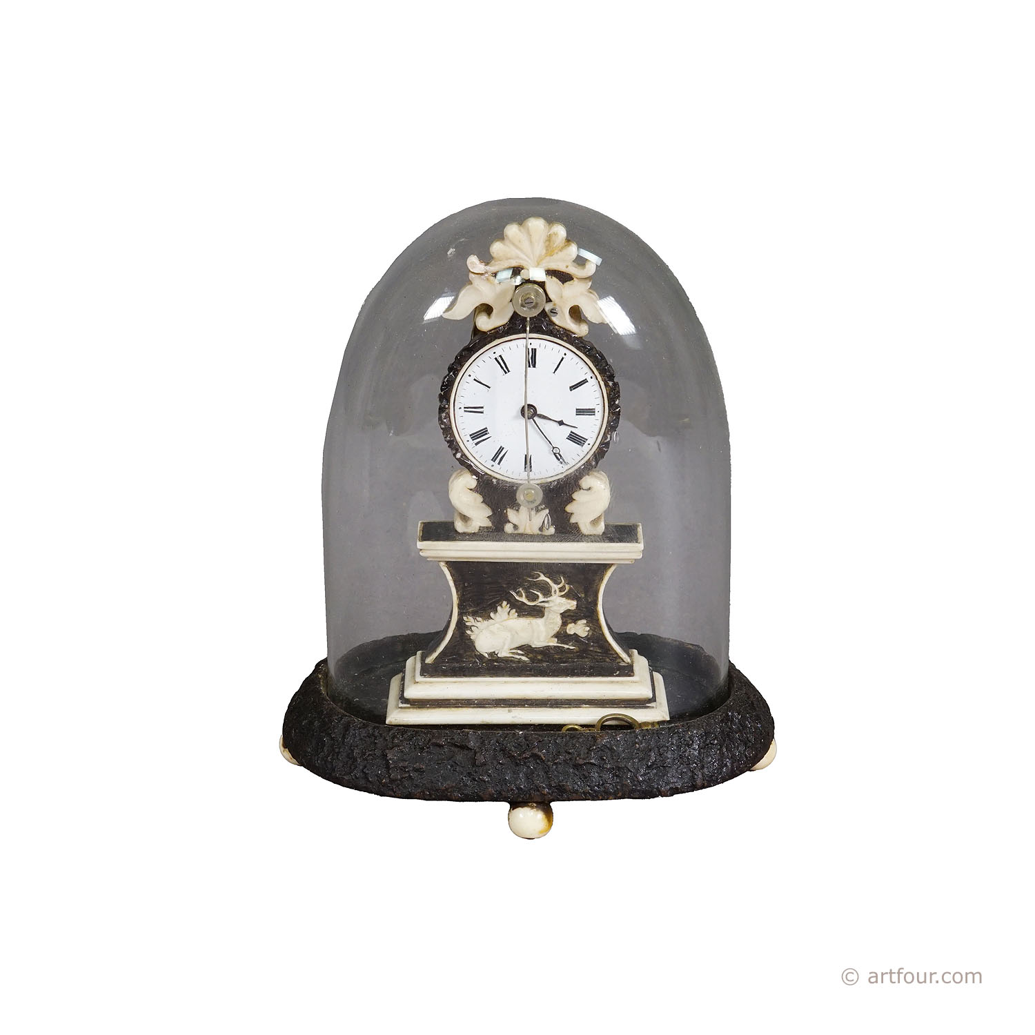 Antique Mantel Clock under Glass Dome, ca. 1870