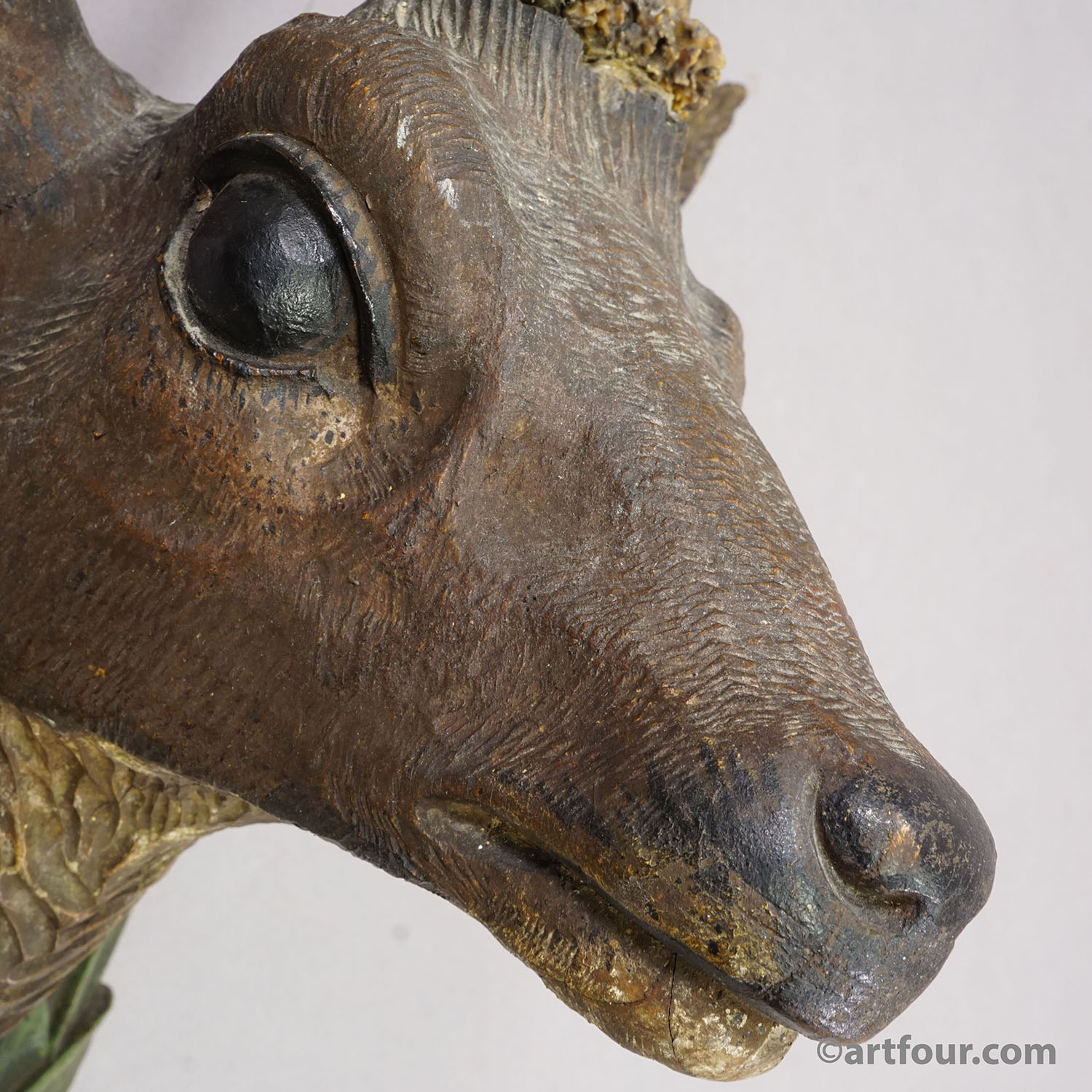 Great Antique Black Forest Wooden Carved Deer Head ca. 1900s