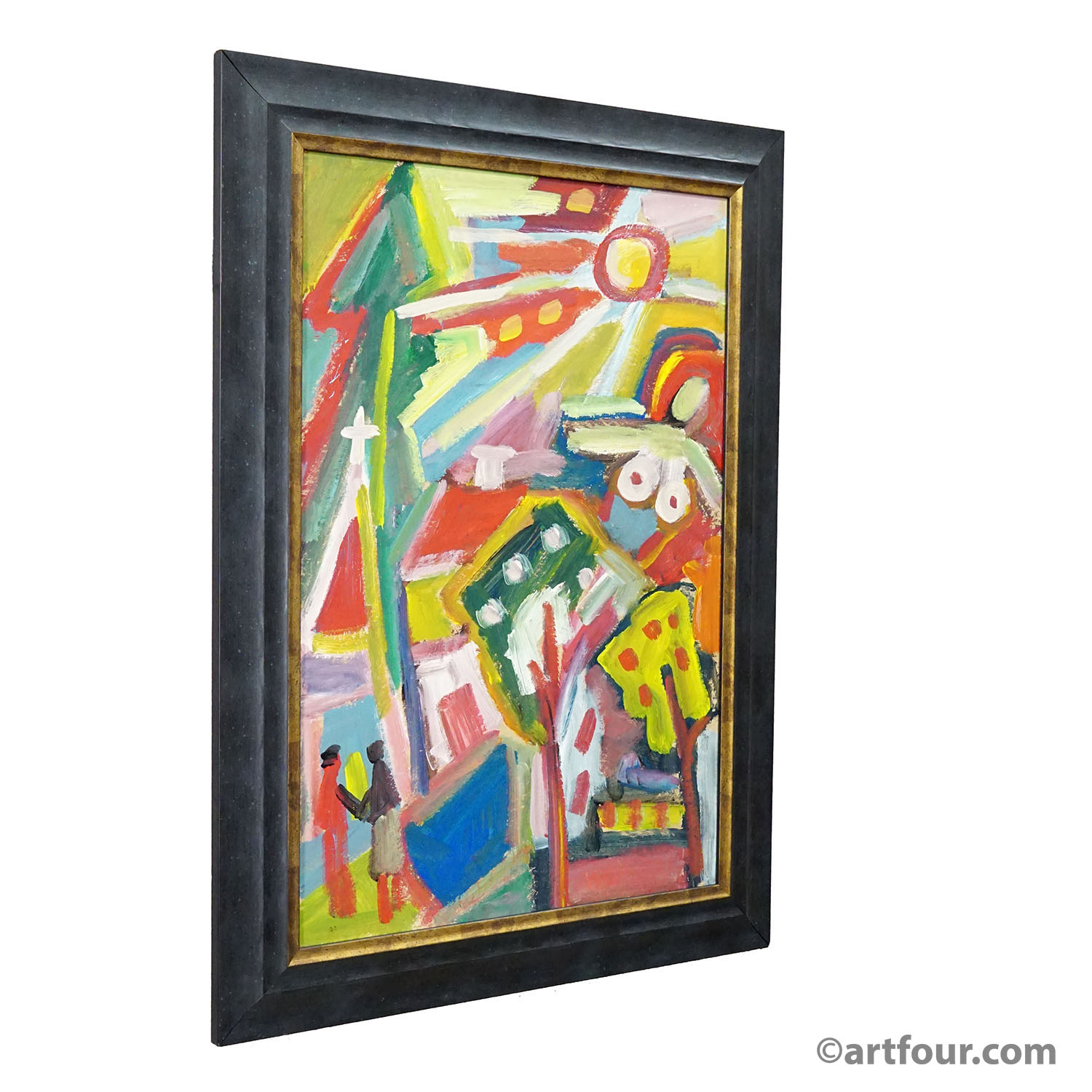 Vintage Oil Painting 'Bunte Szene' - Miklós Németh, 1962