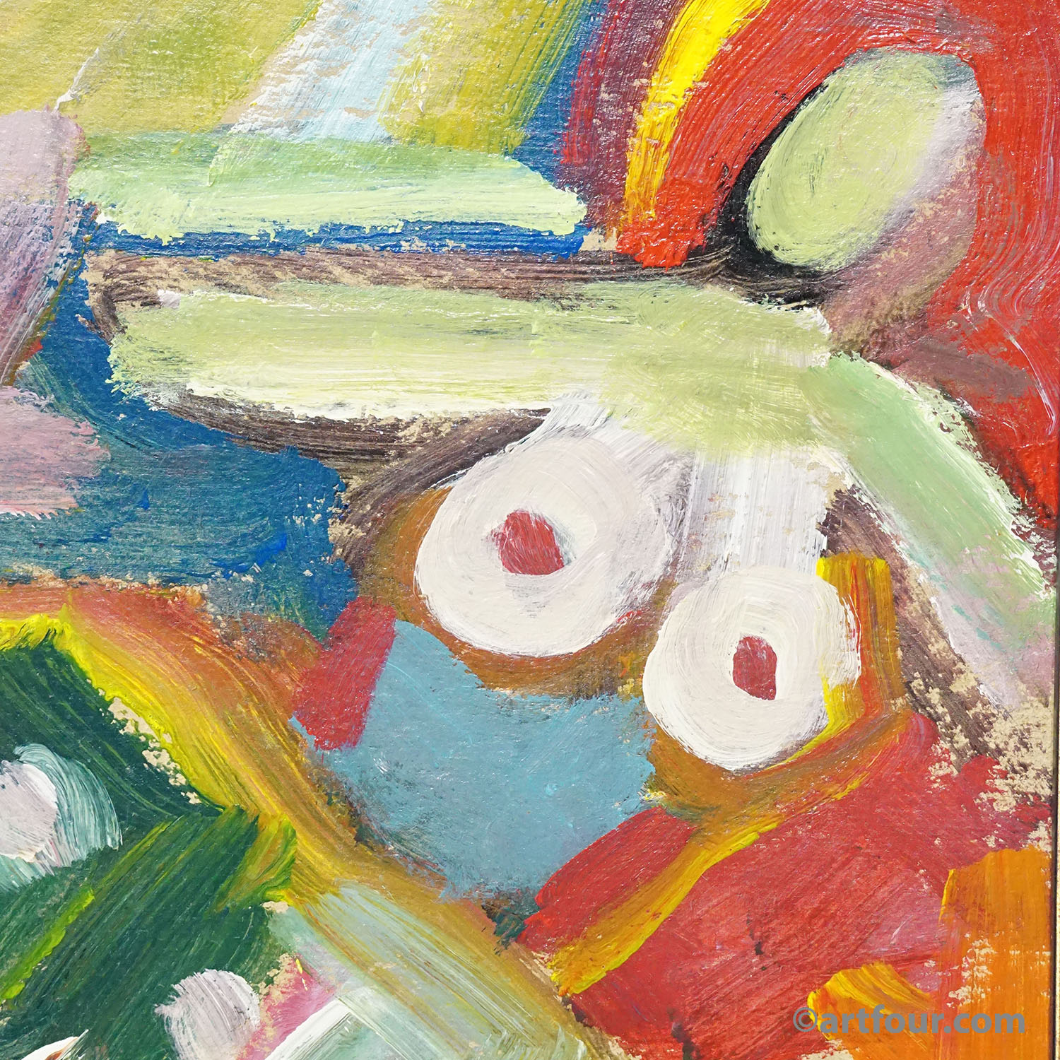 Vintage Oil Painting 'Bunte Szene' - Miklós Németh, 1962