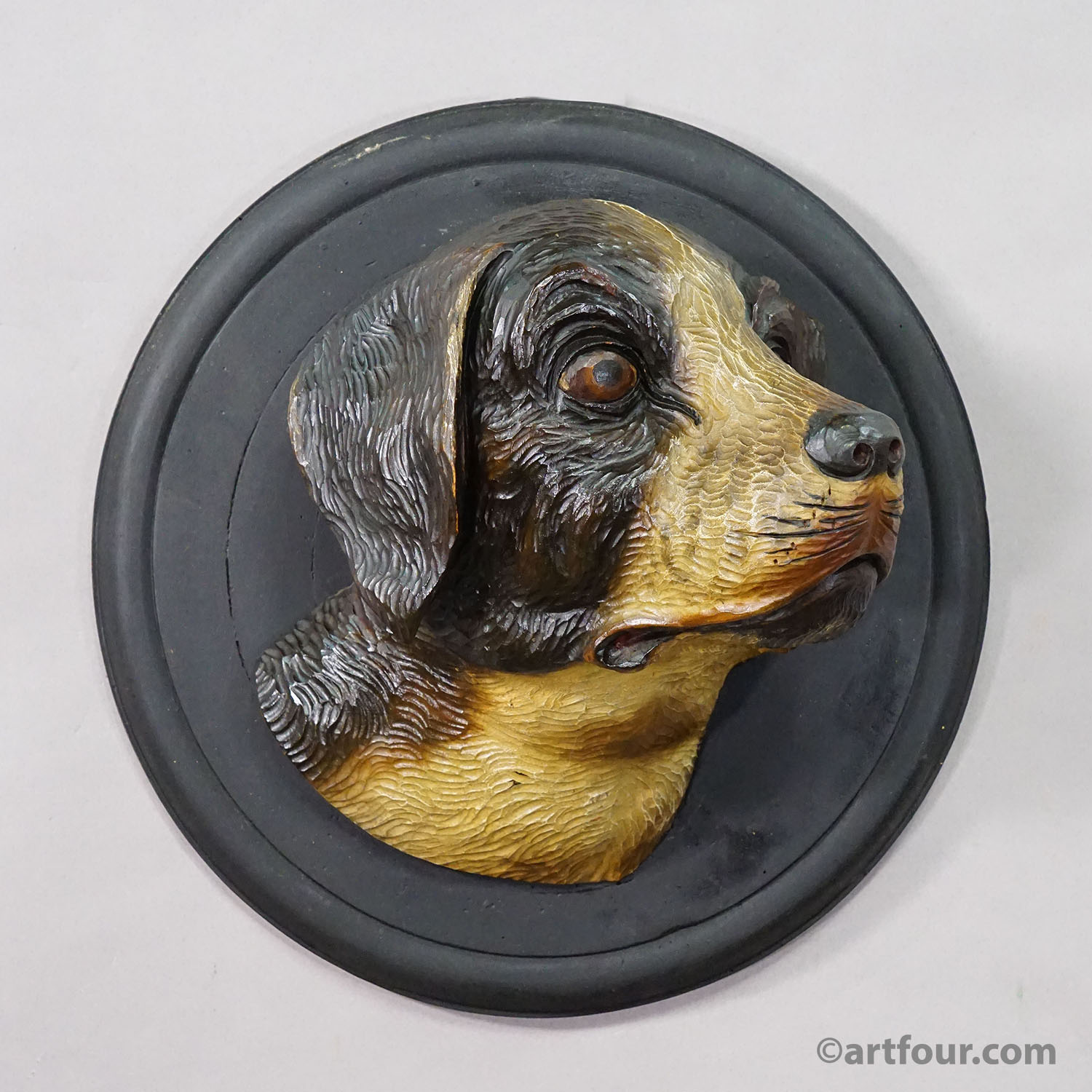 Large Hand Carved Wall Sculpture of a Hunting Dog’s Head, ca. 1900s