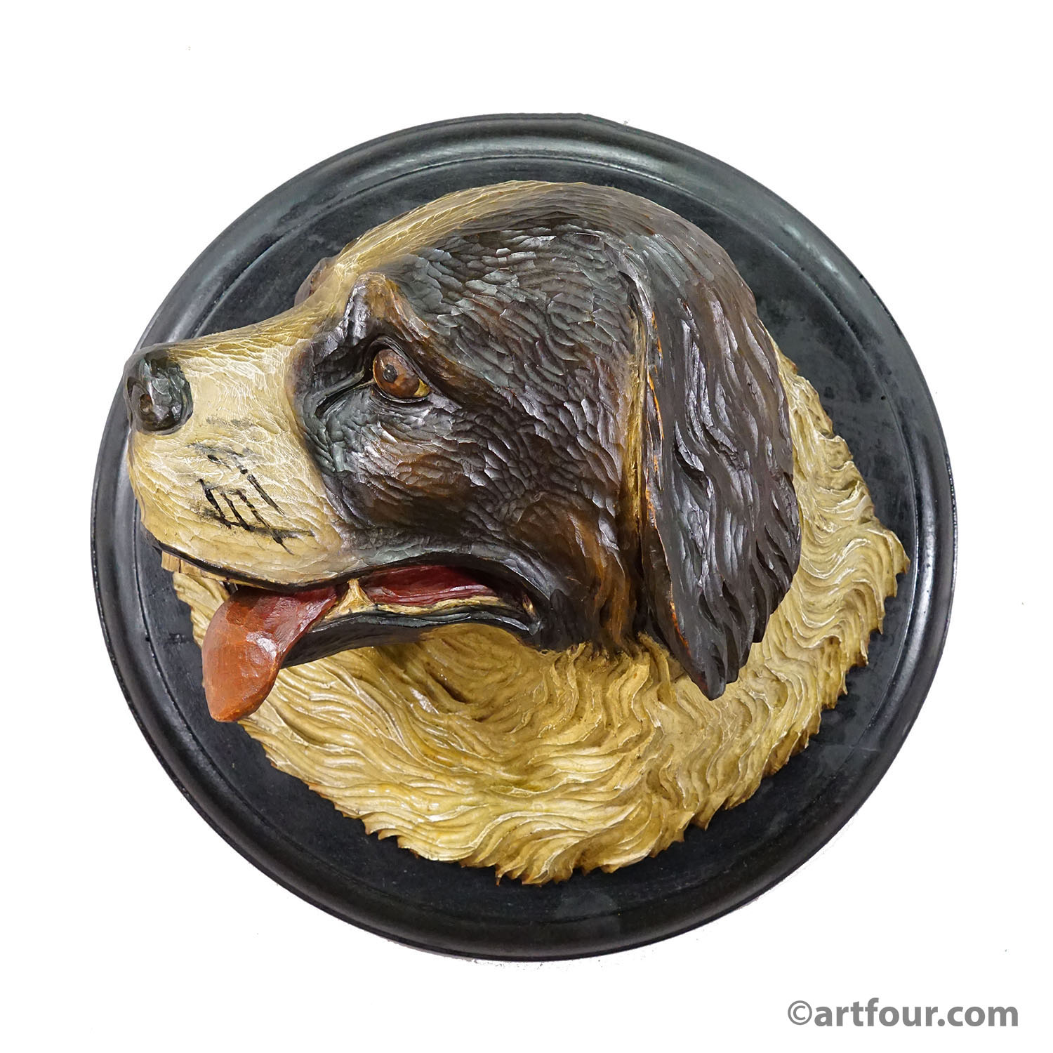 Antique Carved Wall Sculpture of a Hunting Dog’s Head, ca. 1900s