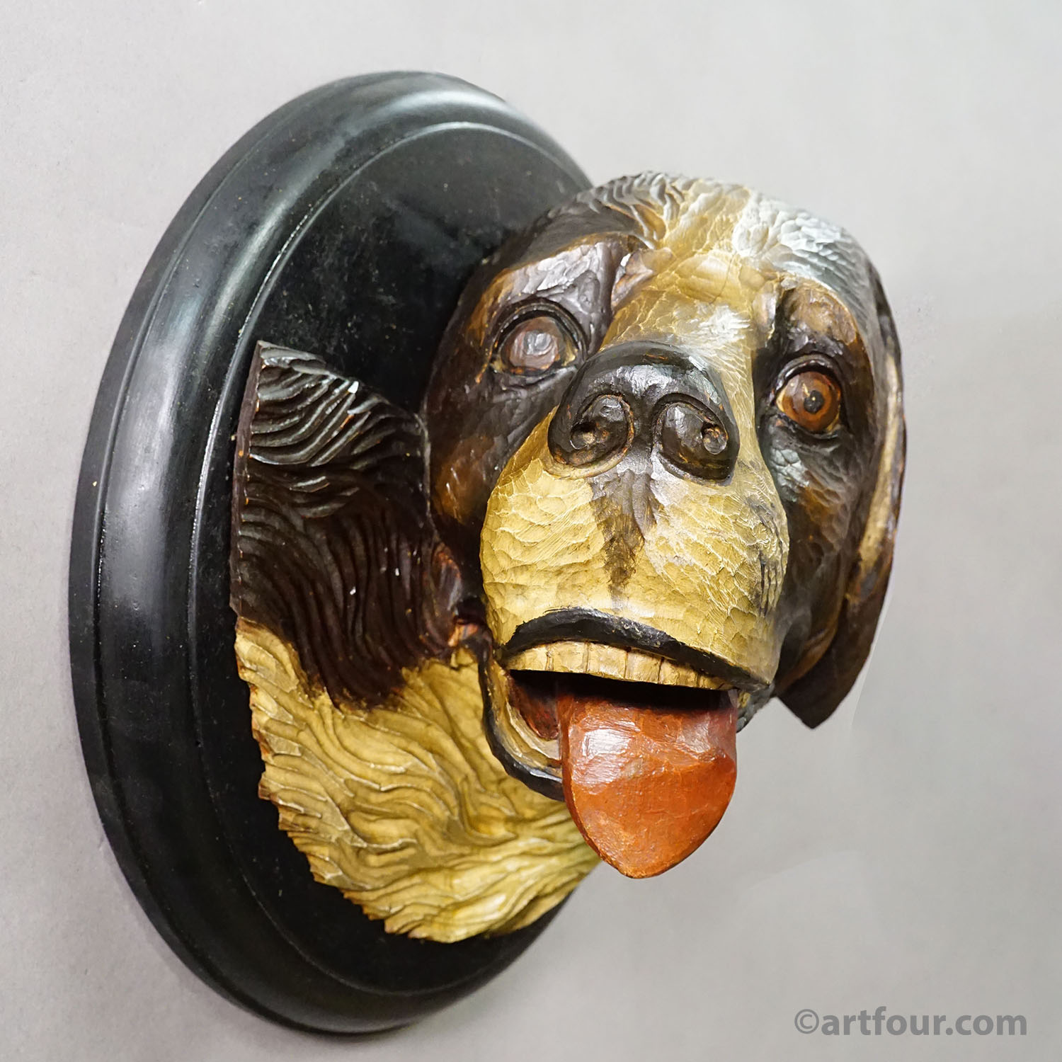 Antique Carved Wall Sculpture of a Hunting Dog’s Head, ca. 1900s