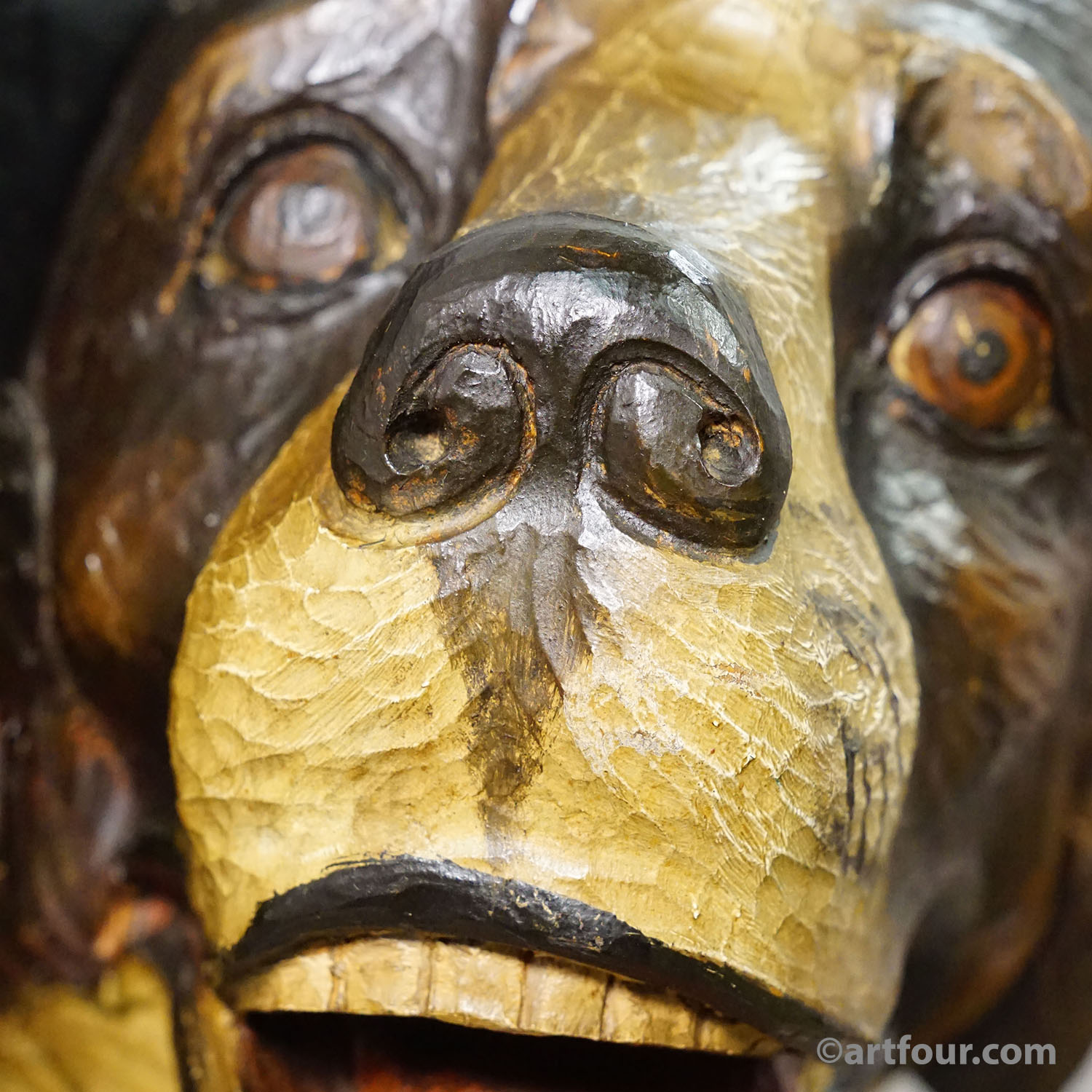 Antique Carved Wall Sculpture of a Hunting Dog’s Head, ca. 1900s