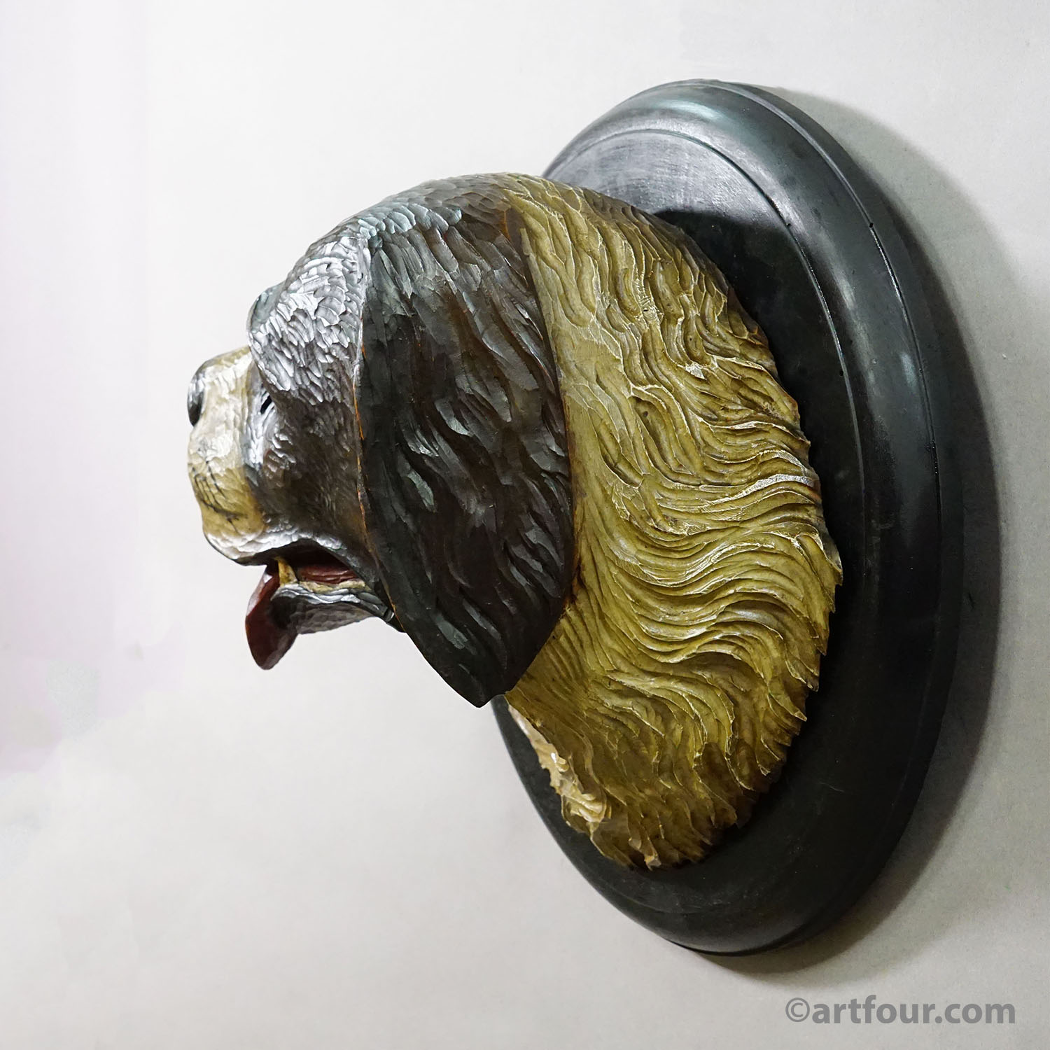 Antique Carved Wall Sculpture of a Hunting Dog’s Head, ca. 1900s