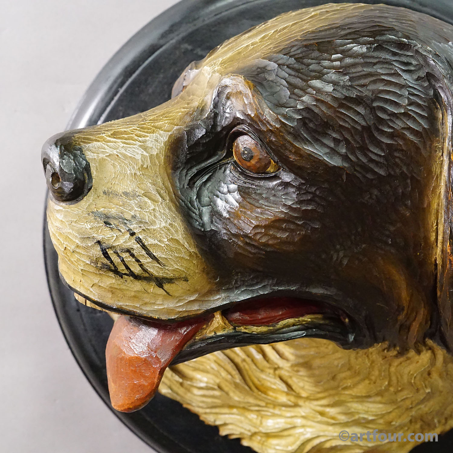 Antique Carved Wall Sculpture of a Hunting Dog’s Head, ca. 1900s