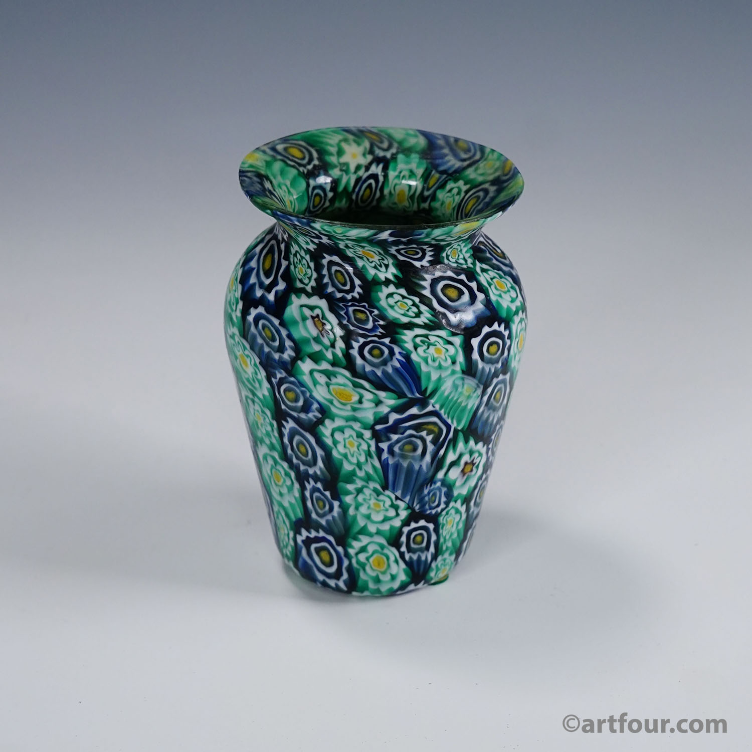 Antique Millefiori Vase Green Blue, Fratelli Toso Murano ca. 1920s