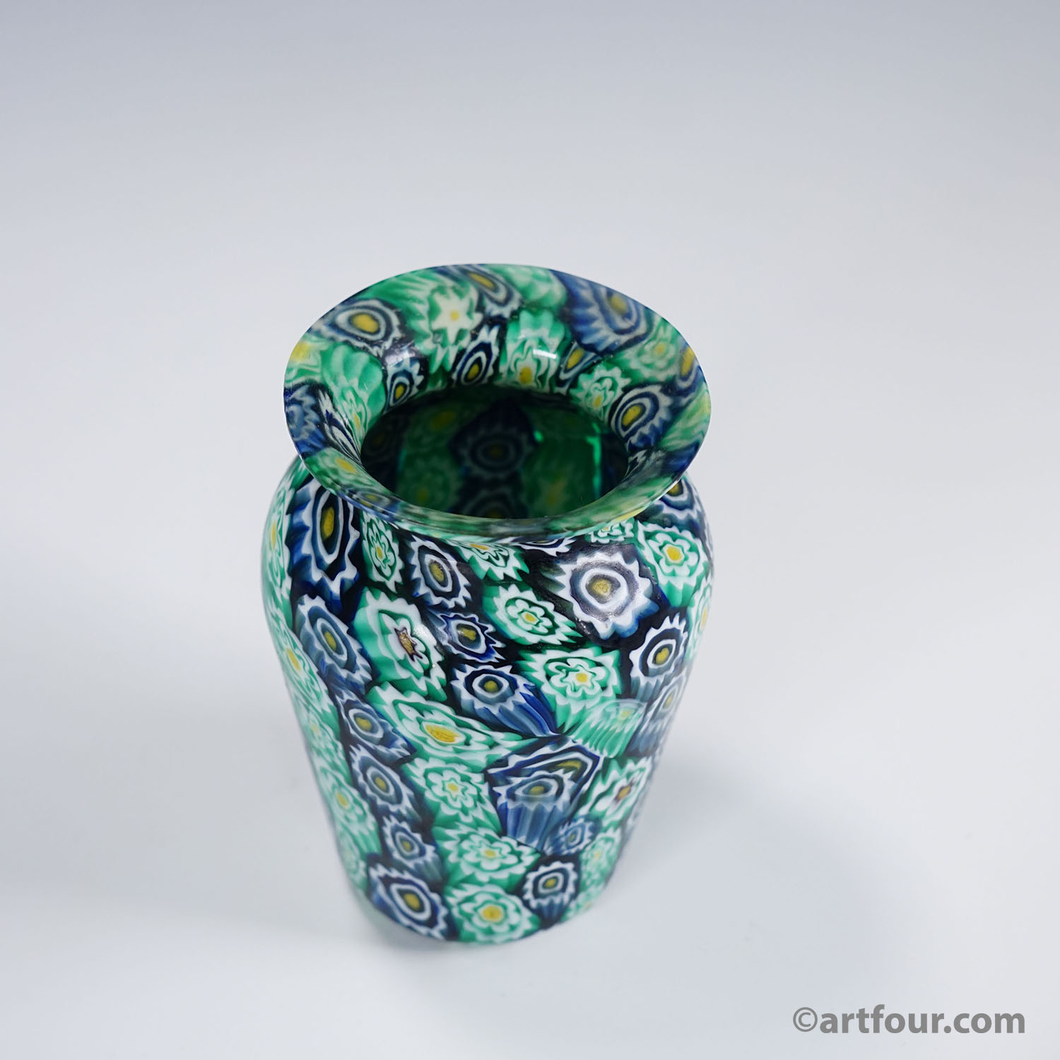 Antique Millefiori Vase Green Blue, Fratelli Toso Murano ca. 1920s