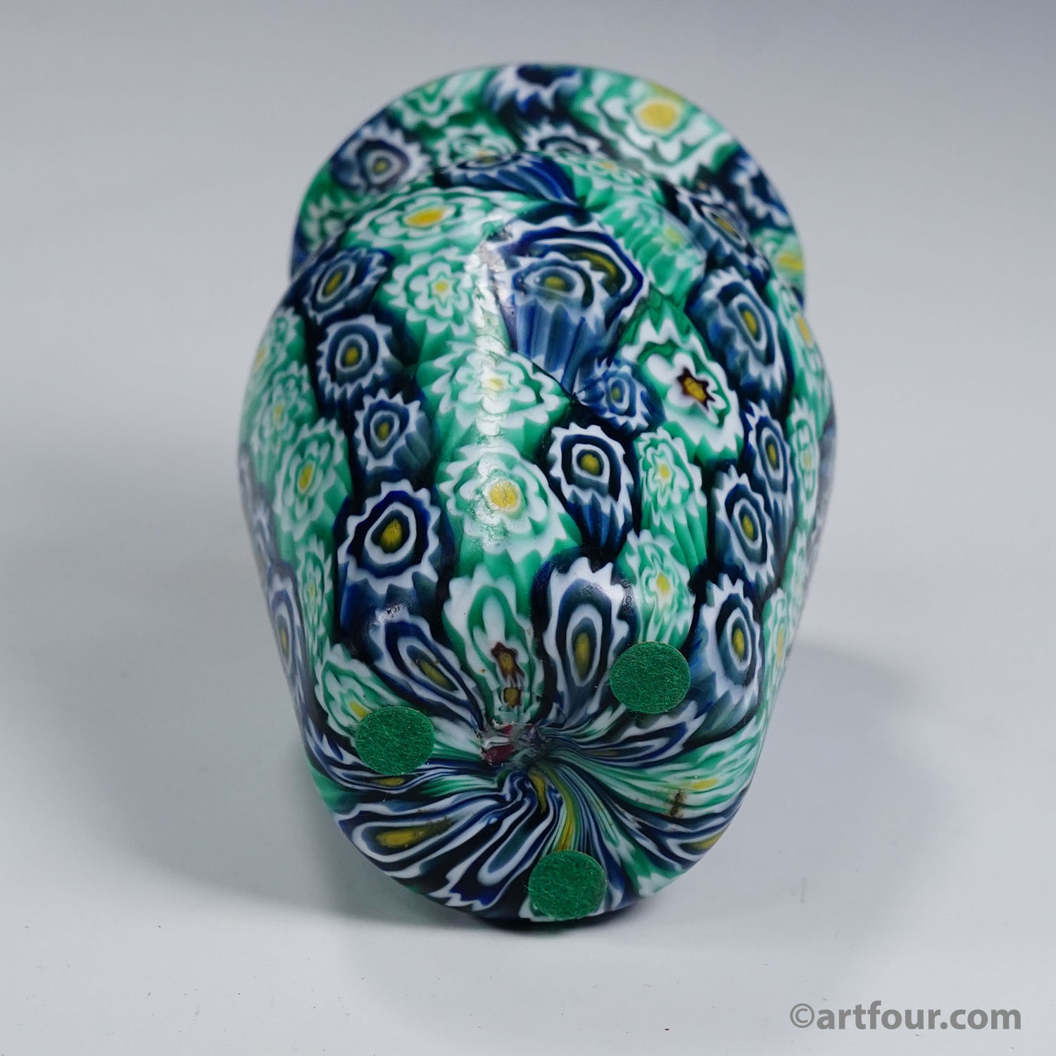 Antique Millefiori Vase Green Blue, Fratelli Toso Murano ca. 1920s