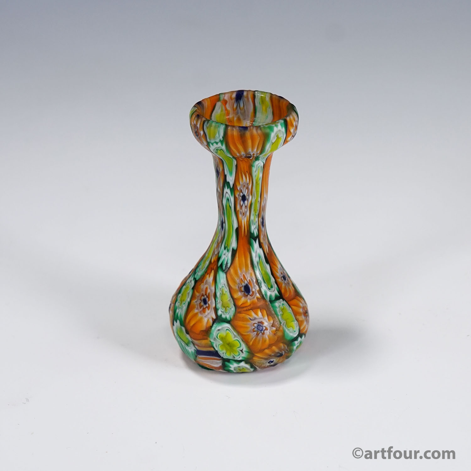 Antique Millefiori Vase Green and Orange, Fratelli Toso Murano ca. 1920s