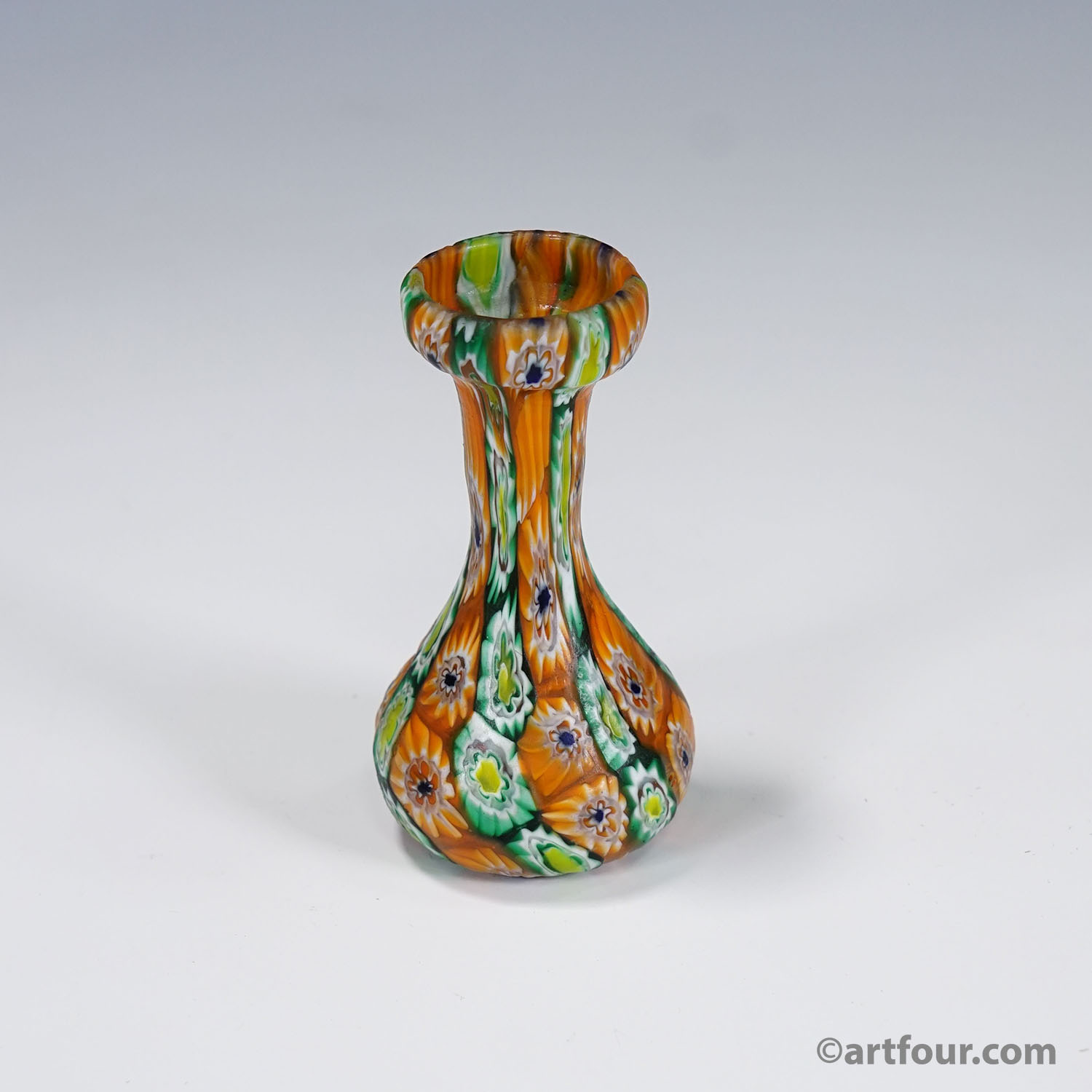 Antique Millefiori Vase Green and Orange, Fratelli Toso Murano ca. 1920s