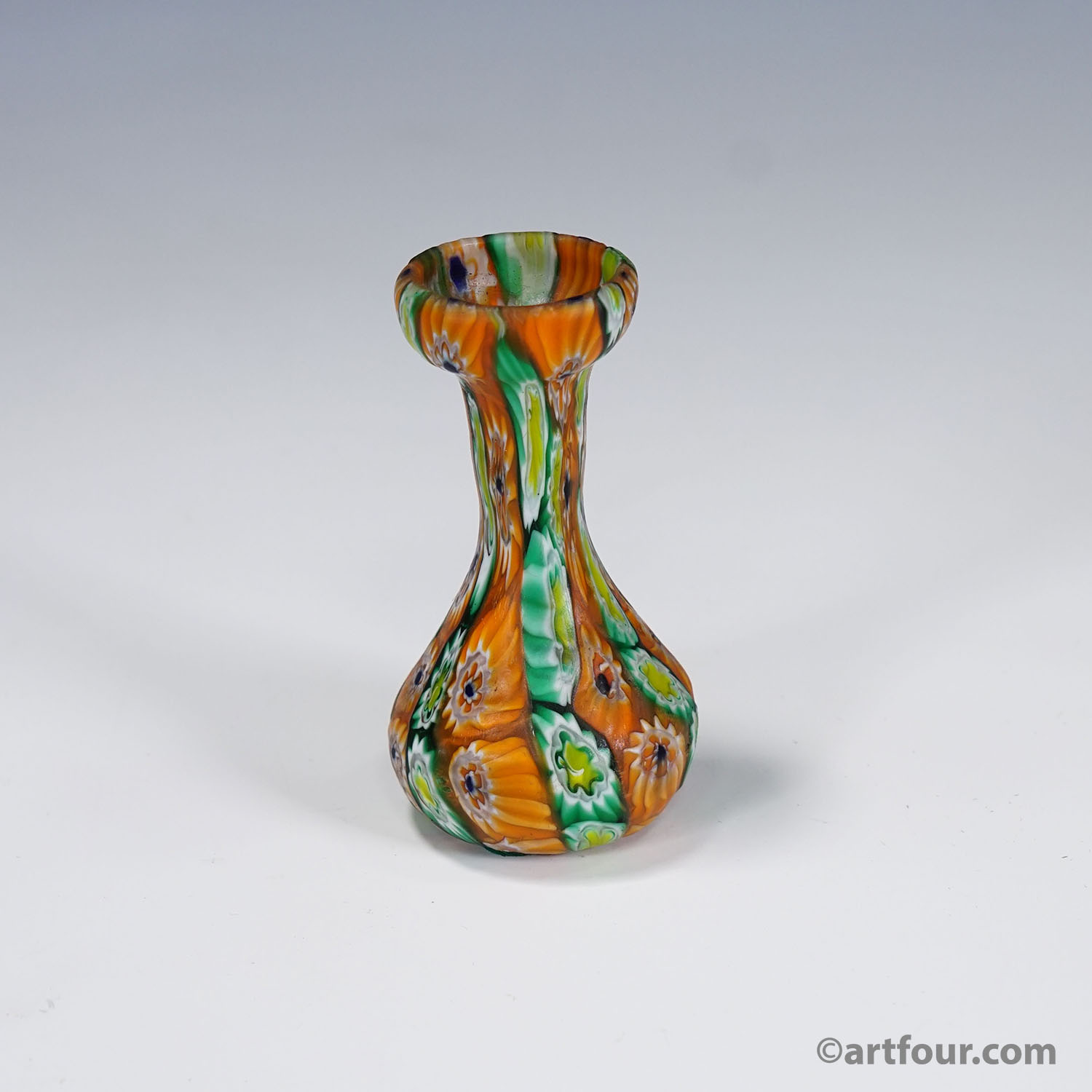 Antique Millefiori Vase Green and Orange, Fratelli Toso Murano ca. 1920s
