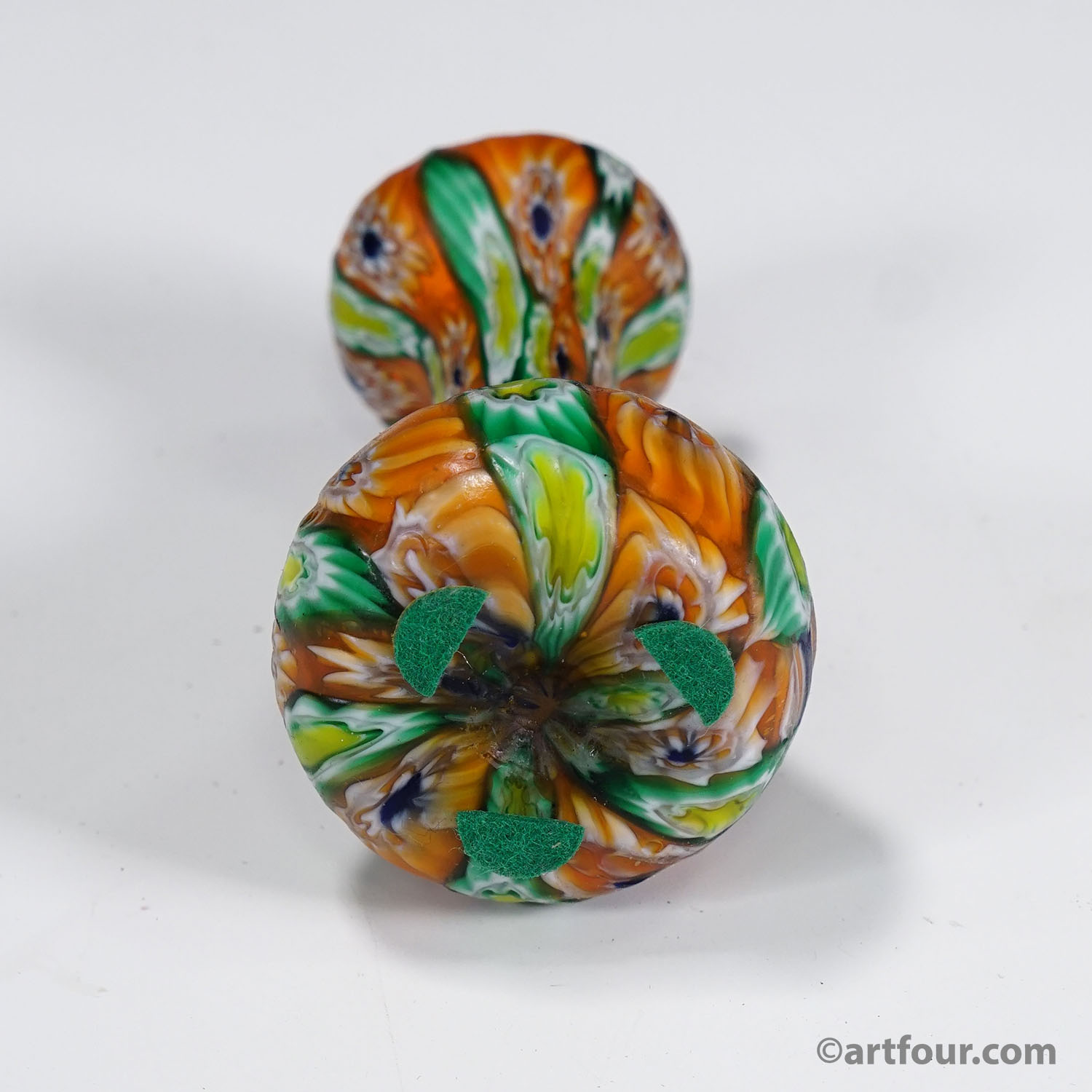 Antique Millefiori Vase Green and Orange, Fratelli Toso Murano ca. 1920s
